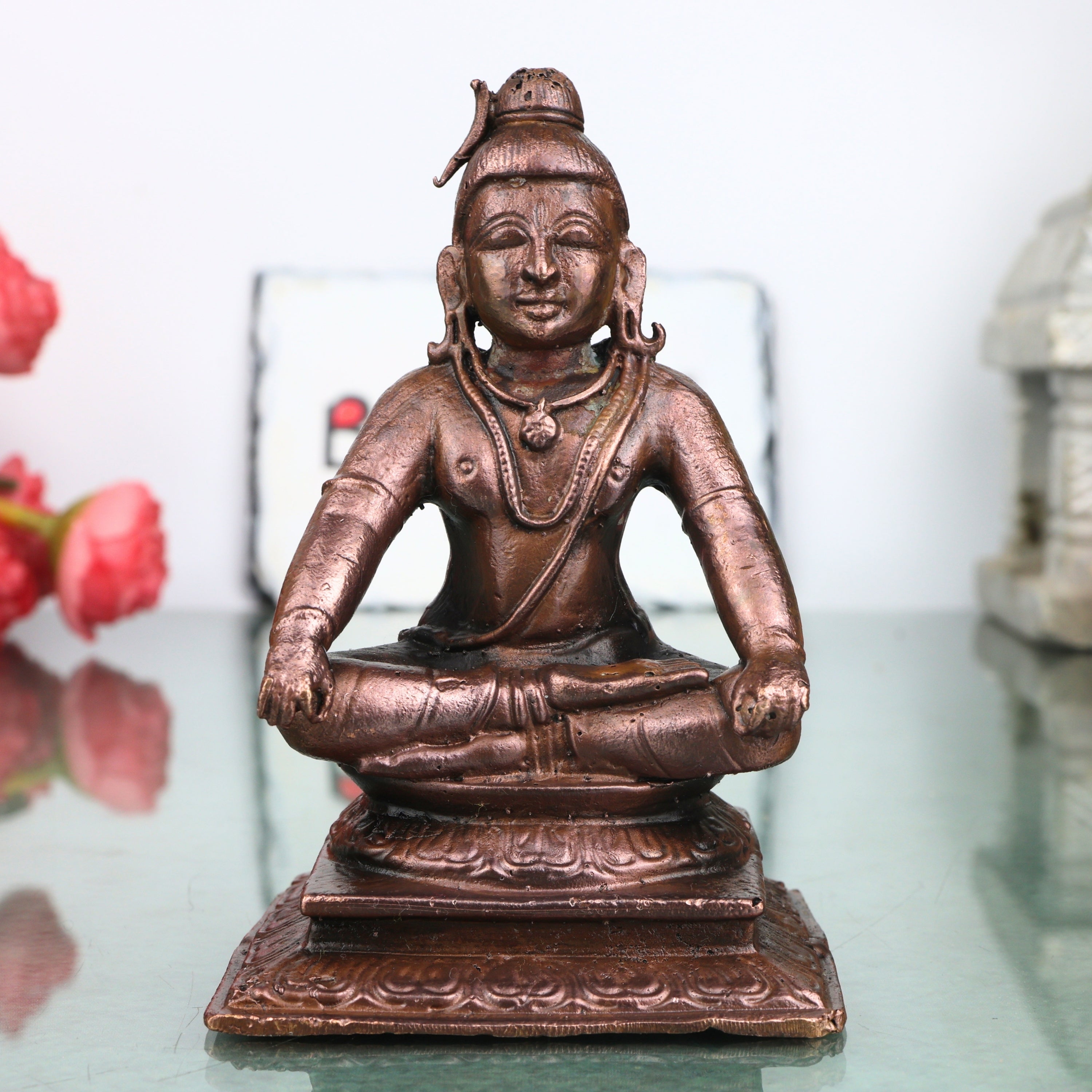 Brass Shiva Mahadev Murti, Handcrafted Traditional Chola Style Bholenath Statue for Pooja, Home Decor & Gifting, Brown, 4.5 Inch, 1 Piece