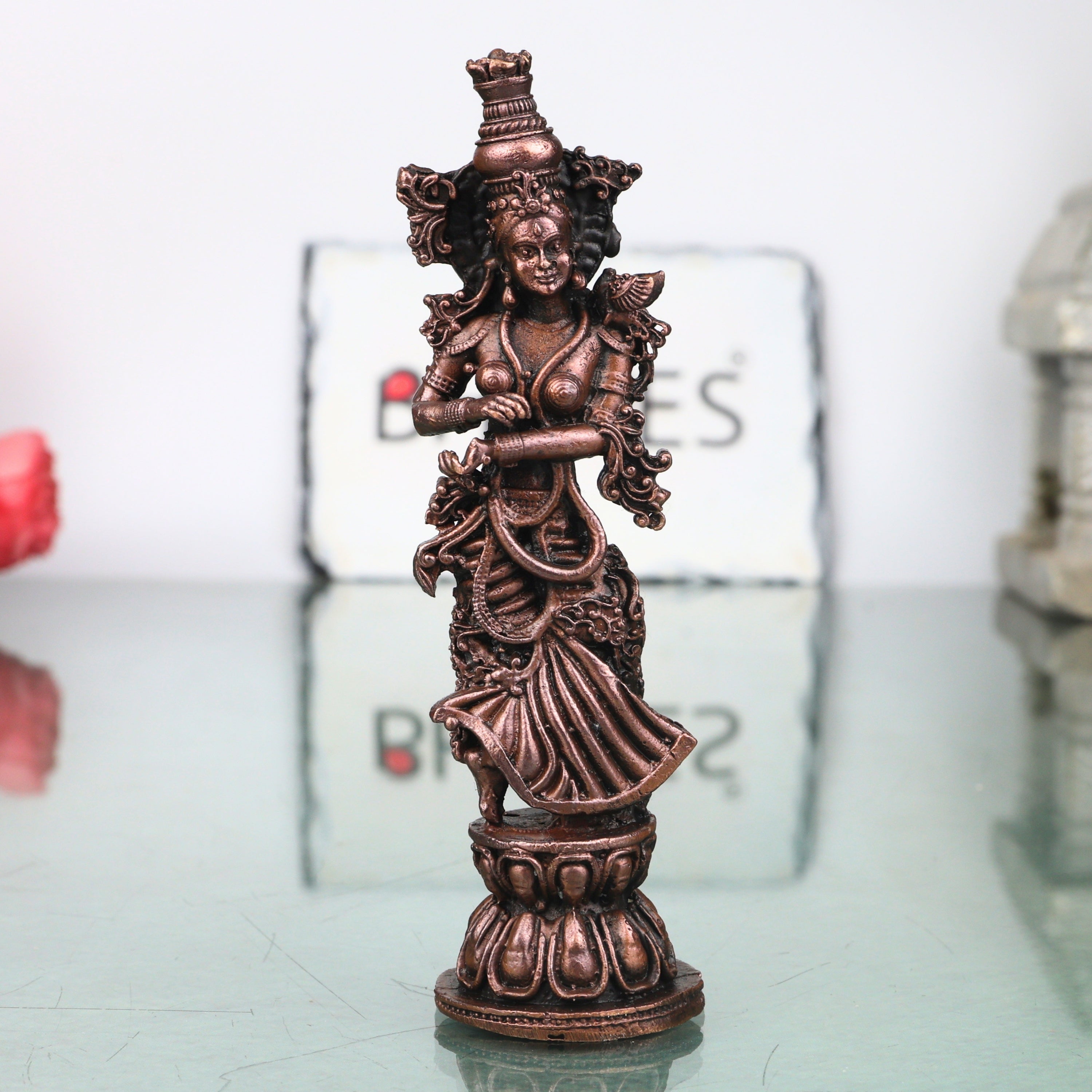 Copper Radha Rani Idol Handcrafted Radharani Kishori Ji Murti for Pooja, Home Decor, Temple & Gifting, Brown, 4.5 Inch, 1 Piece