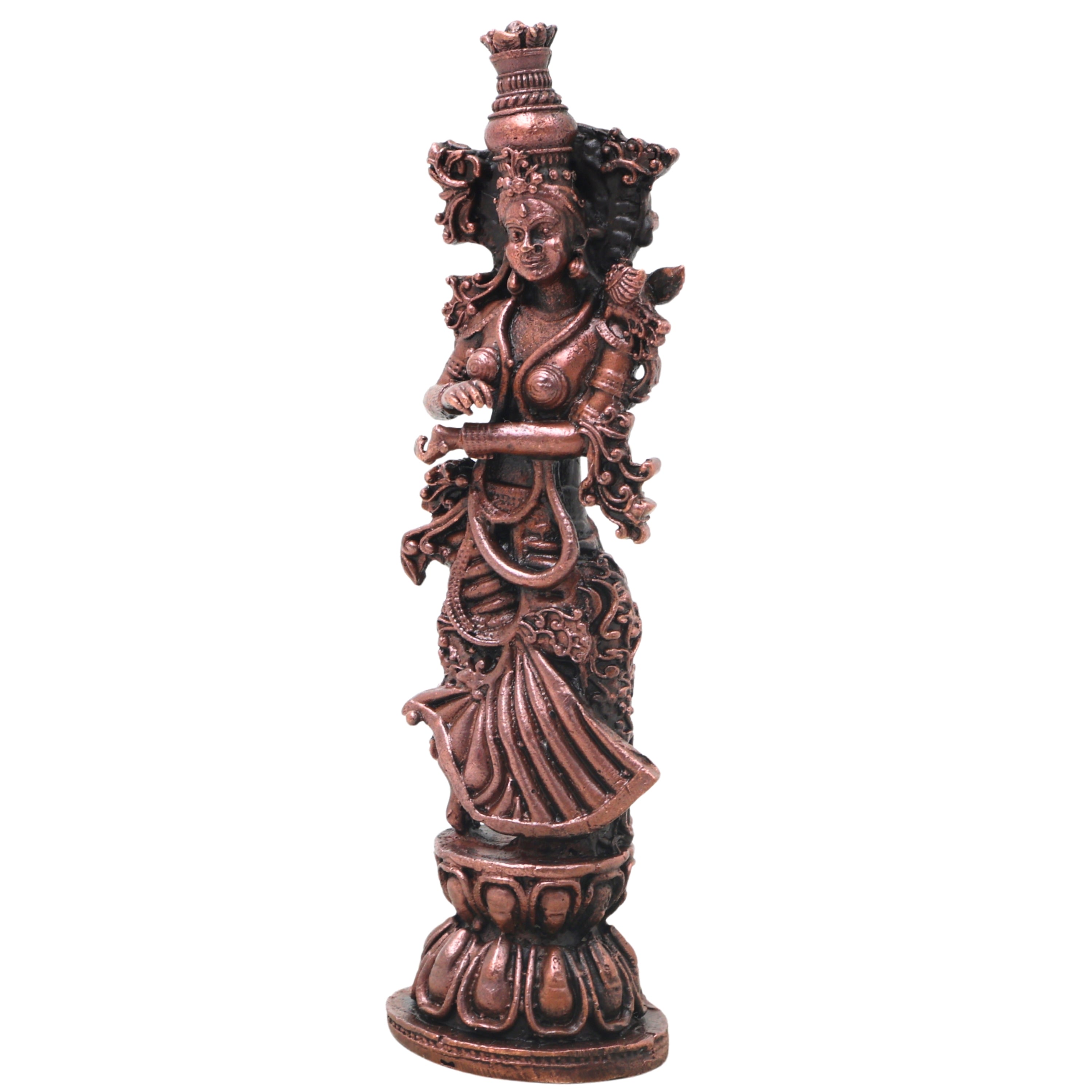 Copper Radha Rani Idol Handcrafted Radharani Kishori Ji Murti for Pooja, Home Decor, Temple & Gifting, Brown, 4.5 Inch, 1 Piece