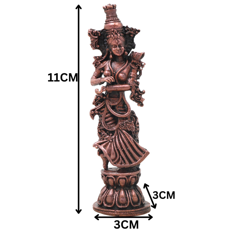 Copper Radha Rani Idol Handcrafted Radharani Kishori Ji Murti for Pooja, Home Decor, Temple & Gifting, Brown, 4.5 Inch, 1 Piece