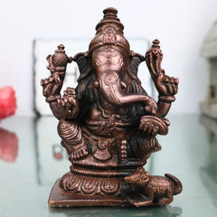 Copper Ganesha Ganapati Handcrafted Vinayaka Idol Traditional Chola Murti for Pooja Home Decor & Gifting, Brown, 3.5 Inch, 1 Piece