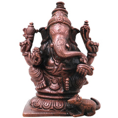 Copper Ganesha Ganapati Handcrafted Vinayaka Idol Traditional Chola Murti for Pooja Home Decor & Gifting, Brown, 3.5 Inch, 1 Piece