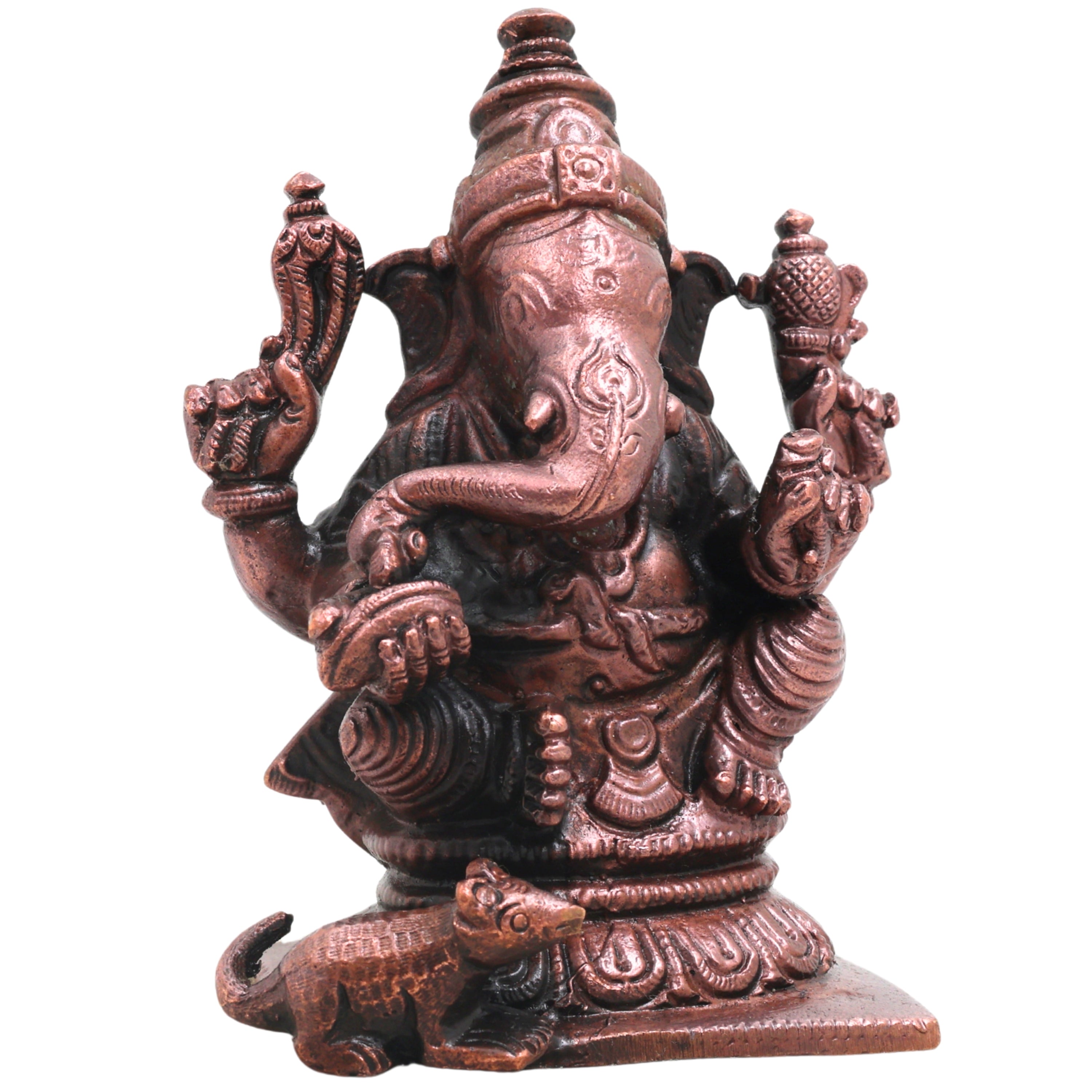 Copper Ganesha Ganapati Handcrafted Vinayaka Idol Traditional Chola Murti for Pooja Home Decor & Gifting, Brown, 3.5 Inch, 1 Piece