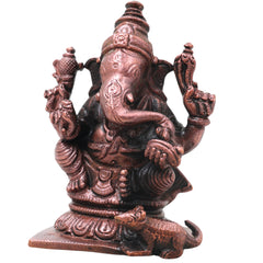 Copper Ganesha Ganapati Handcrafted Vinayaka Idol Traditional Chola Murti for Pooja Home Decor & Gifting, Brown, 3.5 Inch, 1 Piece
