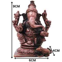 Copper Ganesha Ganapati Handcrafted Vinayaka Idol Traditional Chola Murti for Pooja Home Decor & Gifting, Brown, 3.5 Inch, 1 Piece