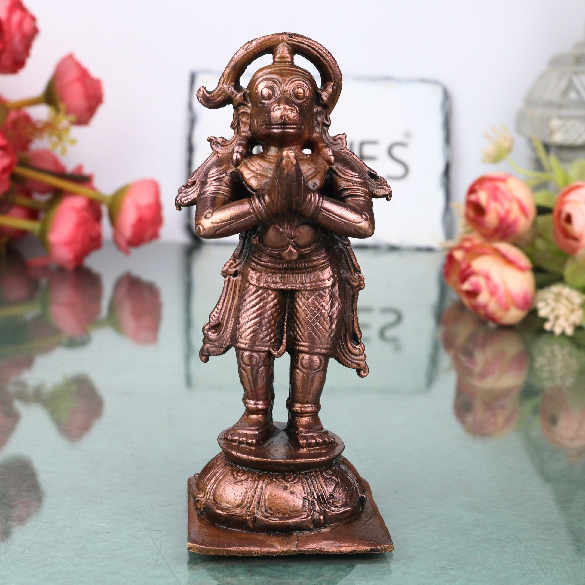 Copper Hanuman Idol Handcrafted Bajrangbali Anjaneya Murti for Pooja, Vastu, Home Decor & Gifting, Brown, 4.5 Inch, 1 Piece