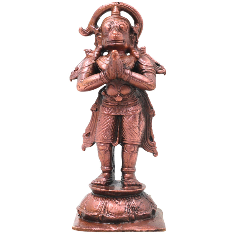 Copper Hanuman Idol Handcrafted Bajrangbali Anjaneya Murti for Pooja, Vastu, Home Decor & Gifting, Brown, 4.5 Inch, 1 Piece