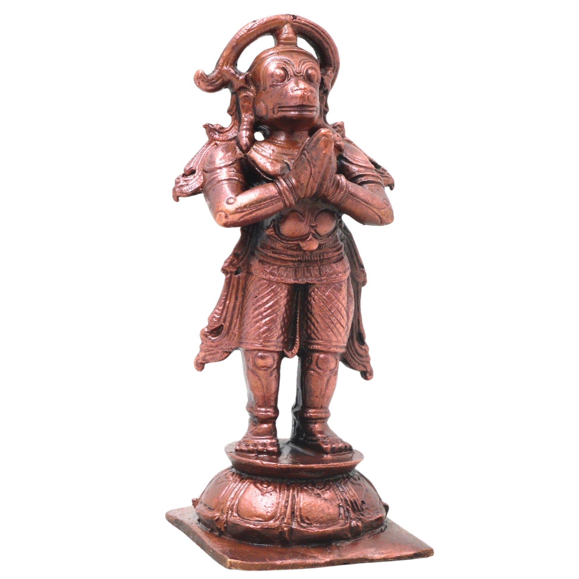 Copper Hanuman Idol Handcrafted Bajrangbali Anjaneya Murti for Pooja, Vastu, Home Decor & Gifting, Brown, 4.5 Inch, 1 Piece