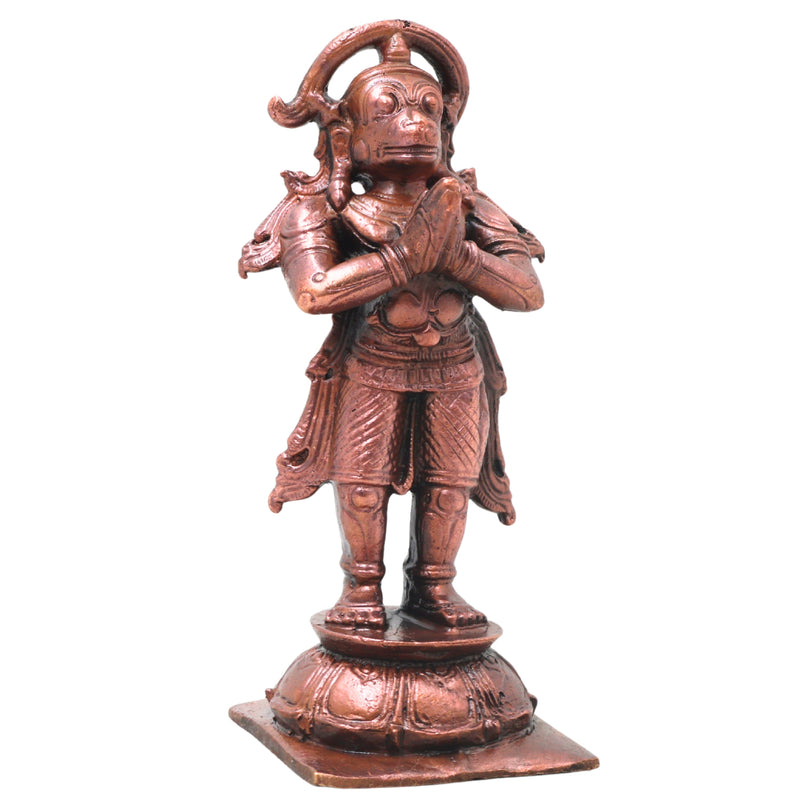 Copper Hanuman Idol Handcrafted Bajrangbali Anjaneya Murti for Pooja, Vastu, Home Decor & Gifting, Brown, 4.5 Inch, 1 Piece