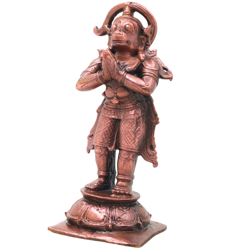 Copper Hanuman Idol Handcrafted Bajrangbali Anjaneya Murti for Pooja, Vastu, Home Decor & Gifting, Brown, 4.5 Inch, 1 Piece