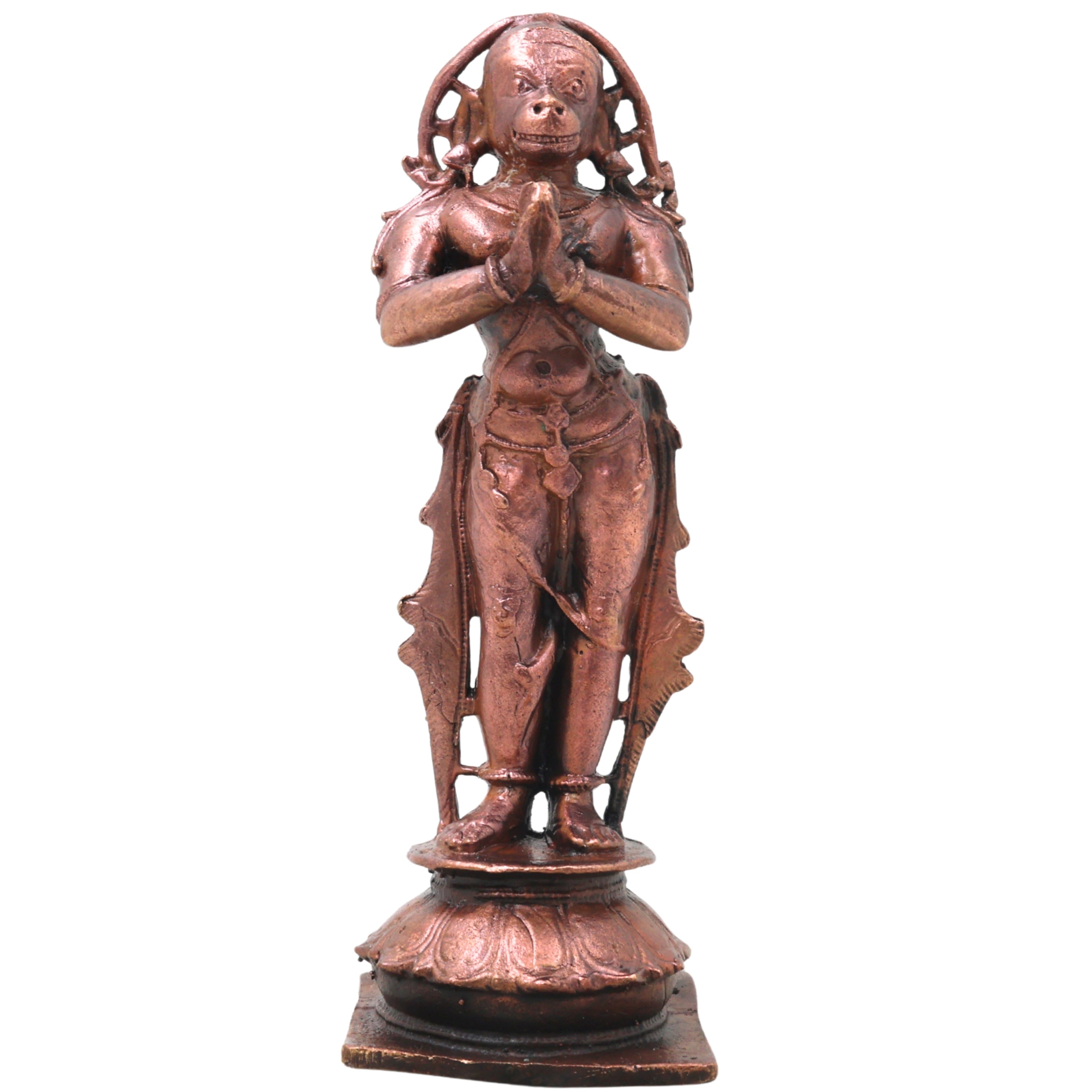 Copper Hanuman Idol Handcrafted Bajrangbali Anjaneya Murti for Pooja, Vastu, Home Decor & Gifting, Brown, 4 Inch, 1 Piece