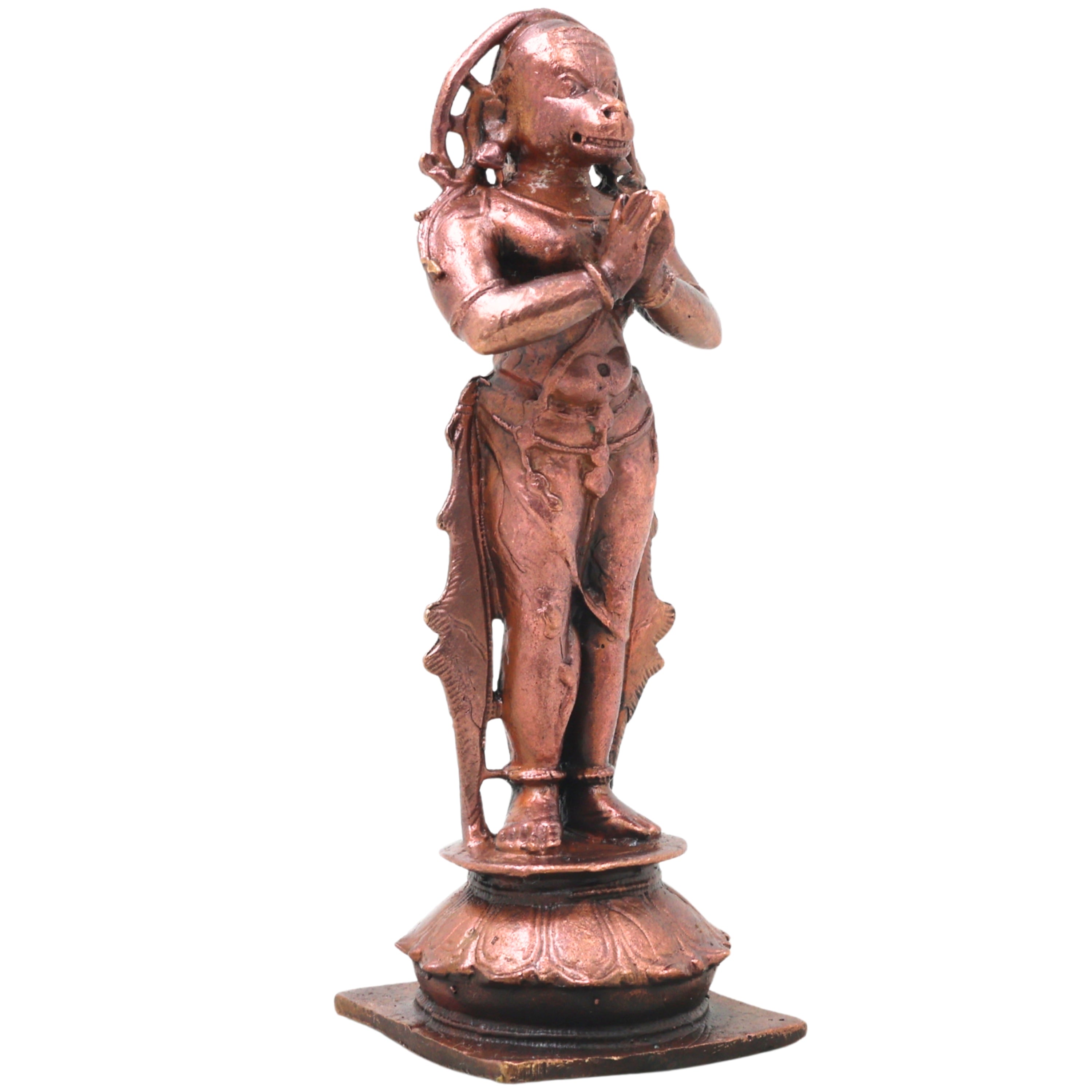 Copper Hanuman Idol Handcrafted Bajrangbali Anjaneya Murti for Pooja, Vastu, Home Decor & Gifting, Brown, 4 Inch, 1 Piece