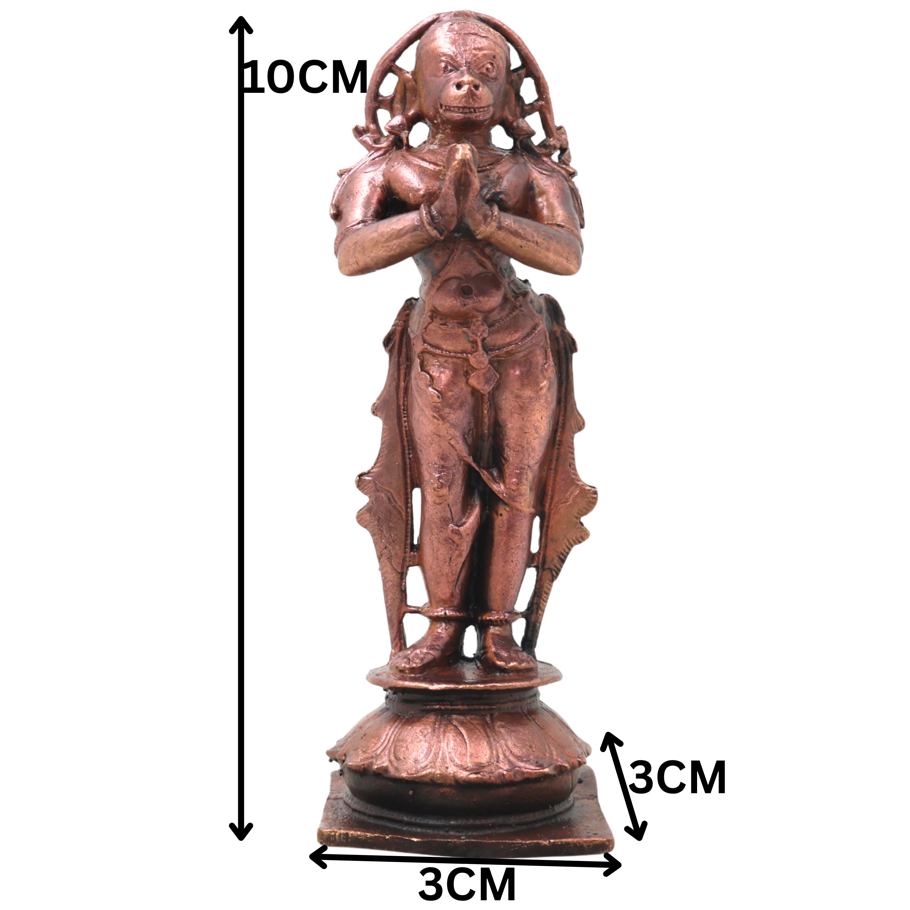 Copper Hanuman Idol Handcrafted Bajrangbali Anjaneya Murti for Pooja, Vastu, Home Decor & Gifting, Brown, 4 Inch, 1 Piece