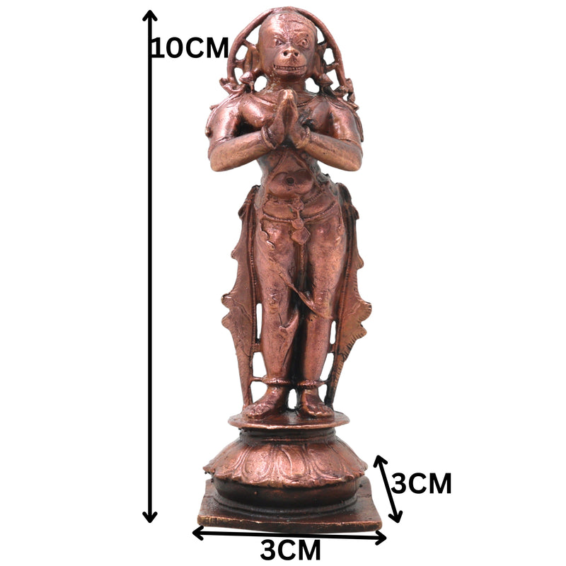 Copper Hanuman Idol Handcrafted Bajrangbali Anjaneya Murti for Pooja, Vastu, Home Decor & Gifting, Brown, 4 Inch, 1 Piece
