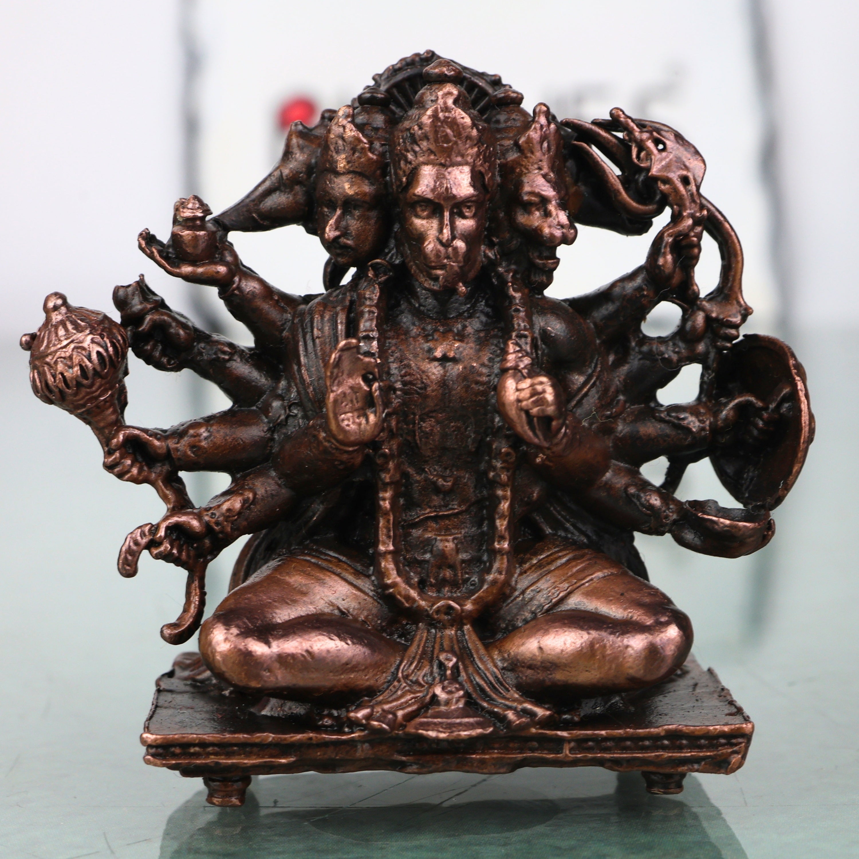 Copper Panchmukhi Hanuman Idol Handcrafted Traditional Anjaneya Murti for Pooja Home Decor Temple Gifting, Brown, 2 Inch, 1 Piece