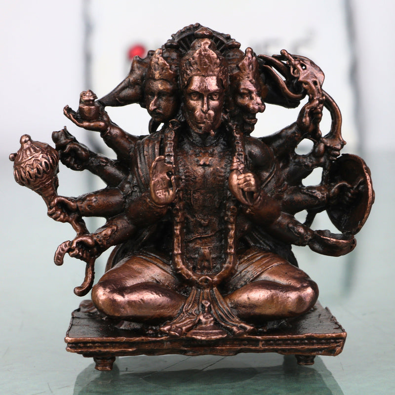 Copper Panchmukhi Hanuman Idol Handcrafted Traditional Anjaneya Murti for Pooja Home Decor Temple Gifting, Brown, 2 Inch, 1 Piece