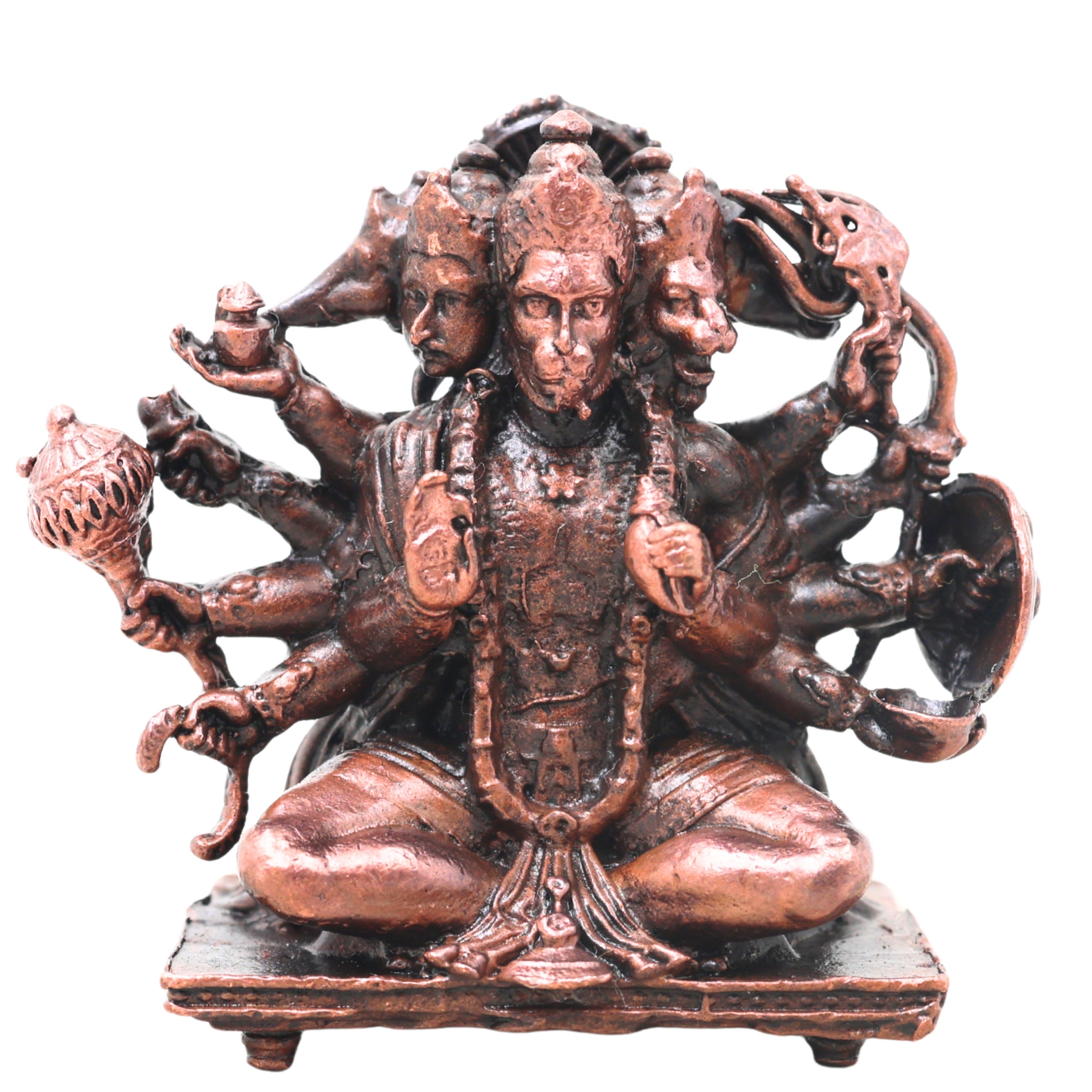 Copper Panchmukhi Hanuman Idol Handcrafted Traditional Anjaneya Murti for Pooja Home Decor Temple Gifting, Brown, 2 Inch, 1 Piece
