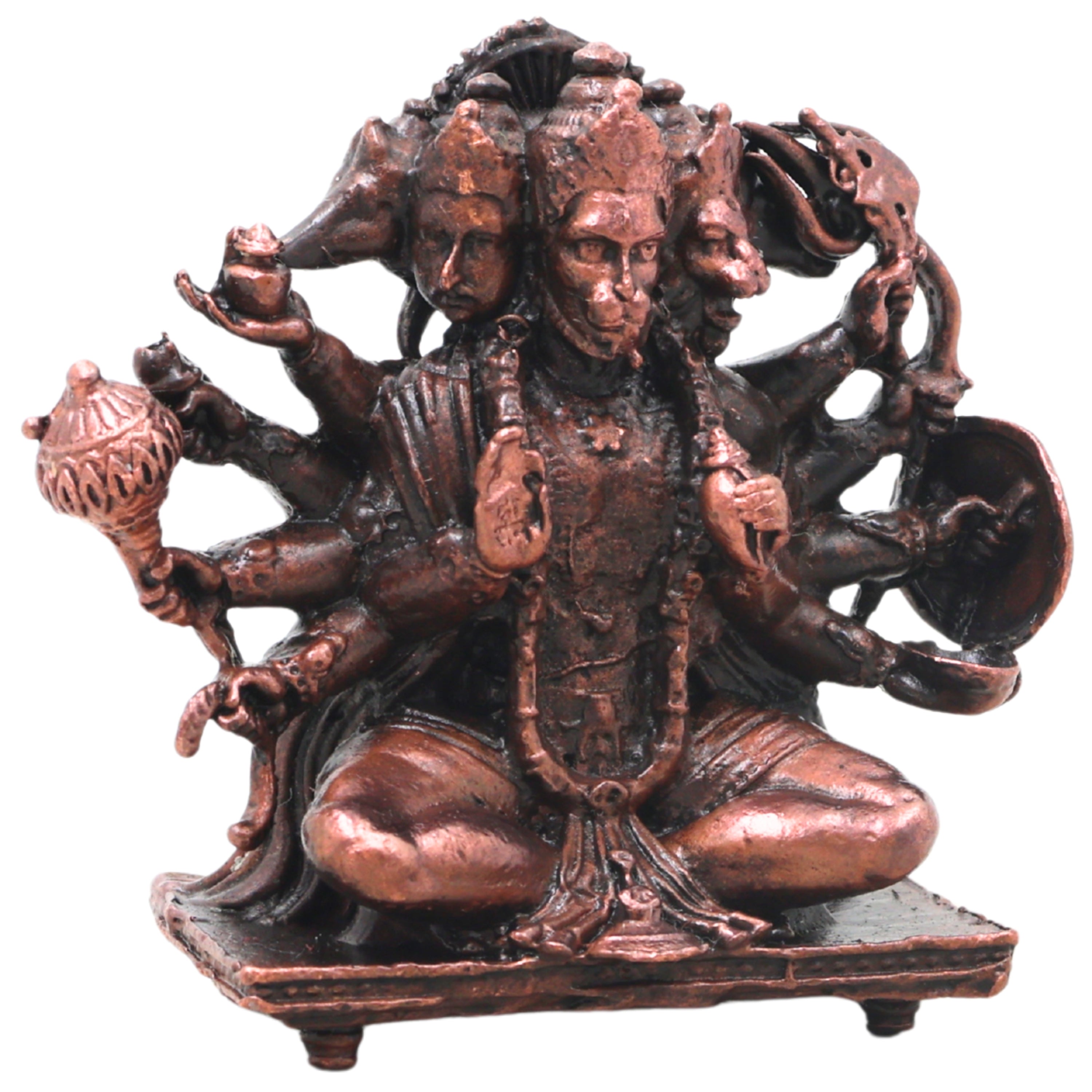 Copper Panchmukhi Hanuman Idol Handcrafted Traditional Anjaneya Murti for Pooja Home Decor Temple Gifting, Brown, 2 Inch, 1 Piece