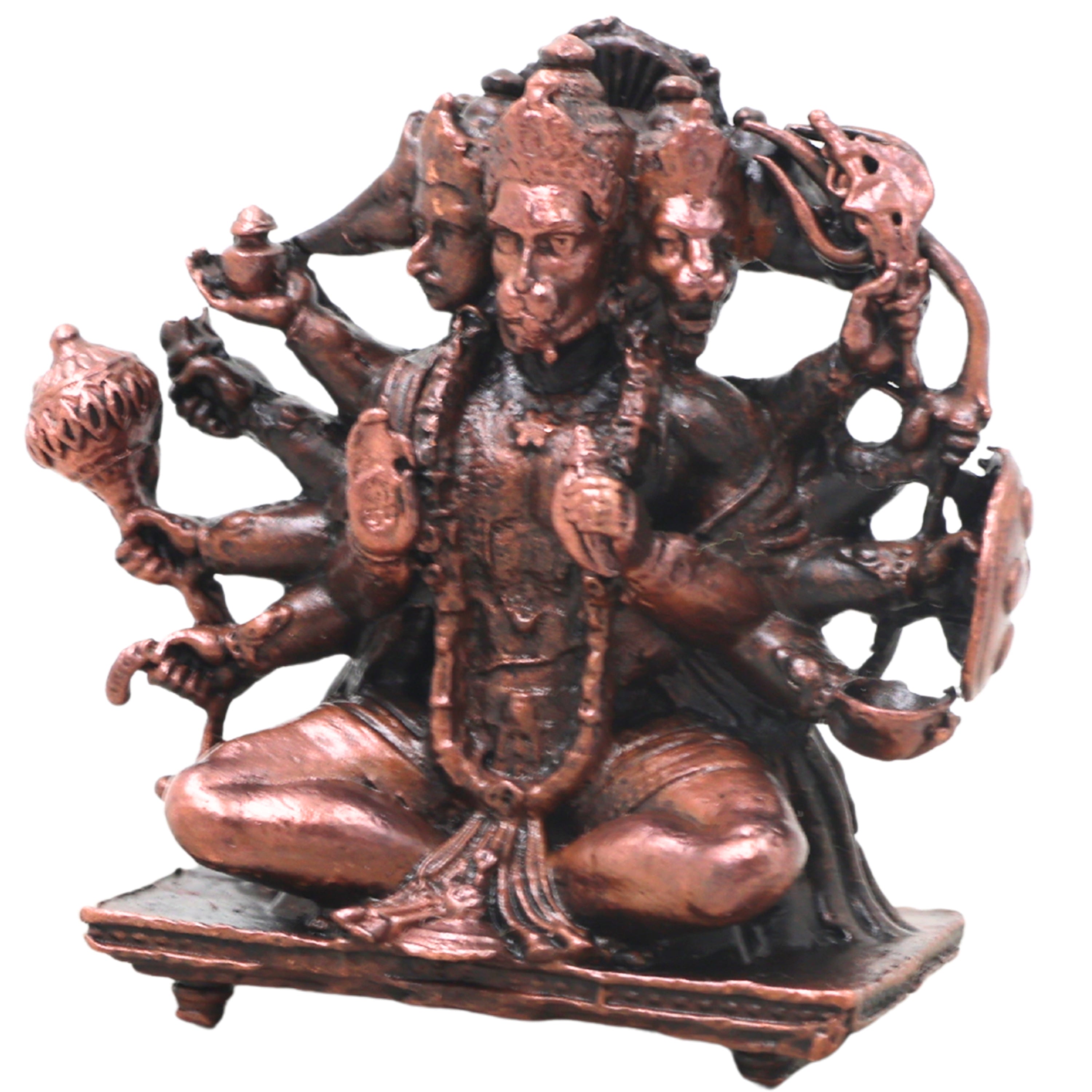 Copper Panchmukhi Hanuman Idol Handcrafted Traditional Anjaneya Murti for Pooja Home Decor Temple Gifting, Brown, 2 Inch, 1 Piece