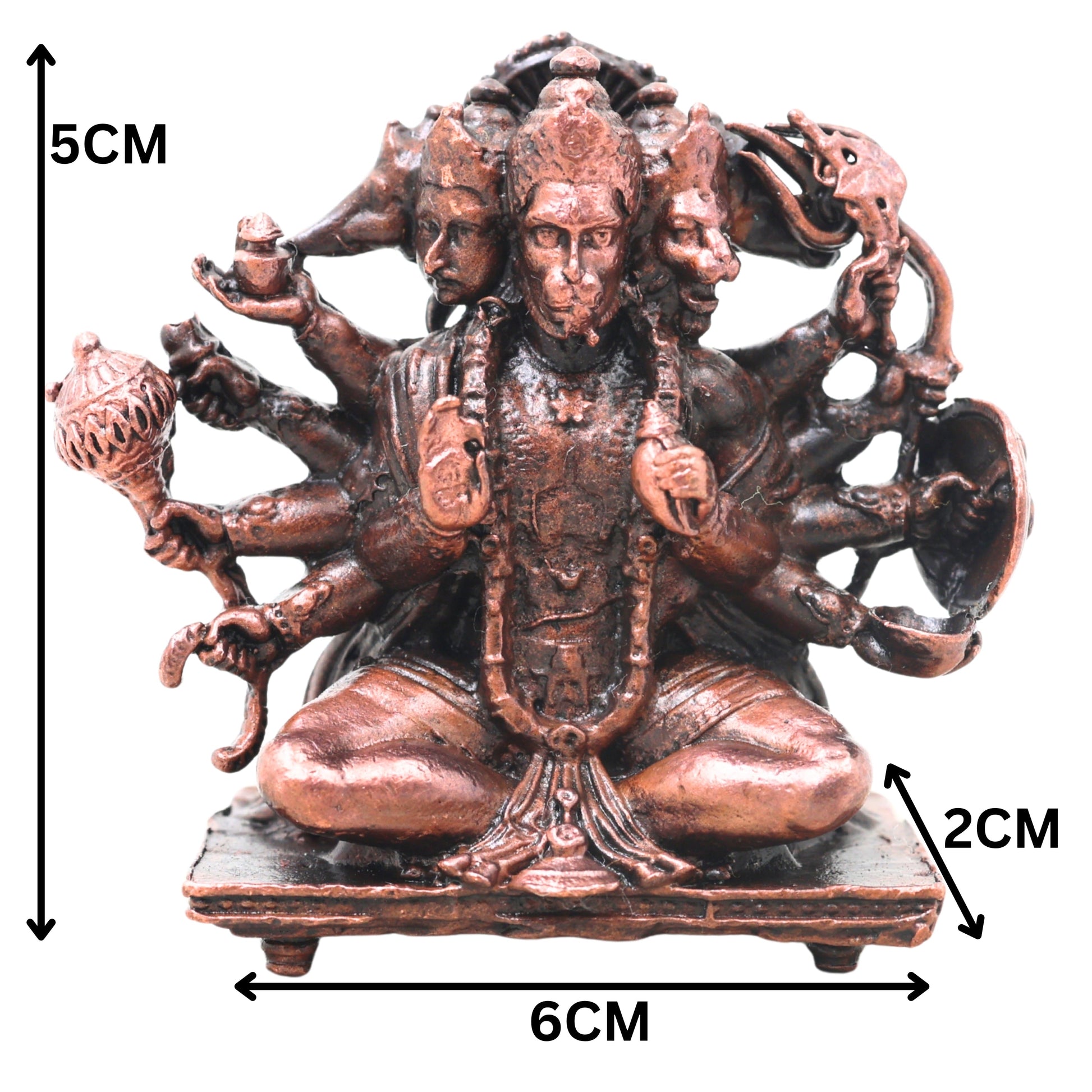 Copper Panchmukhi Hanuman Idol Handcrafted Traditional Anjaneya Murti for Pooja Home Decor Temple Gifting, Brown, 2 Inch, 1 Piece