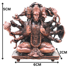 Copper Panchmukhi Hanuman Idol Handcrafted Traditional Anjaneya Murti for Pooja Home Decor Temple Gifting, Brown, 2 Inch, 1 Piece