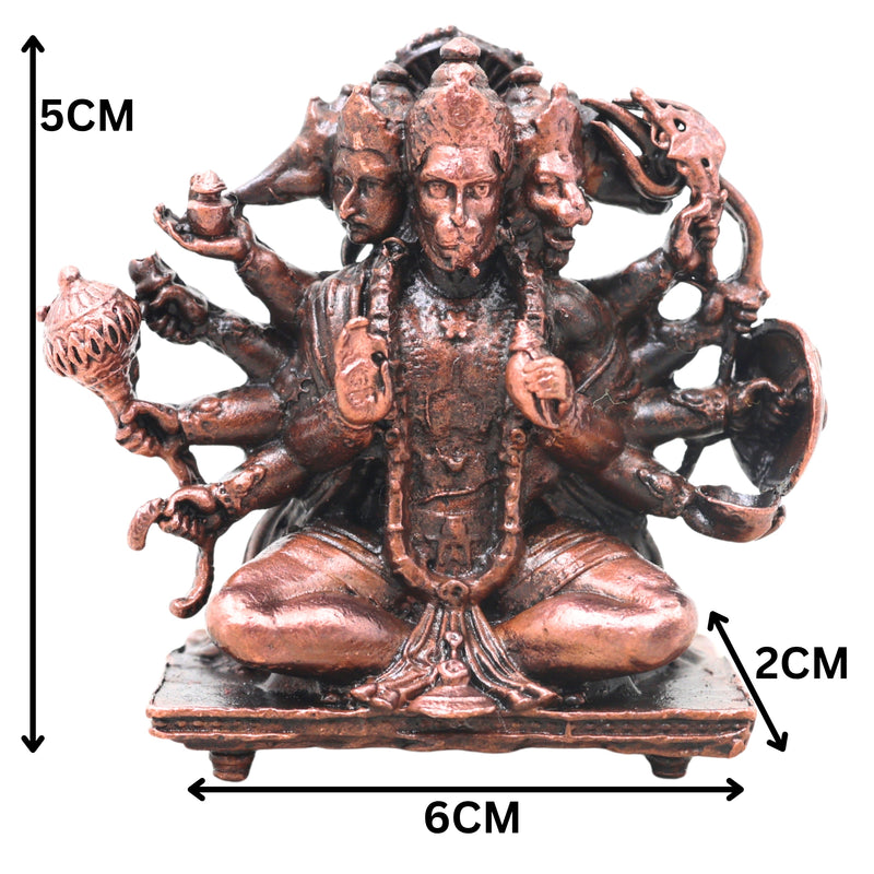 Copper Panchmukhi Hanuman Idol Handcrafted Traditional Anjaneya Murti for Pooja Home Decor Temple Gifting, Brown, 2 Inch, 1 Piece