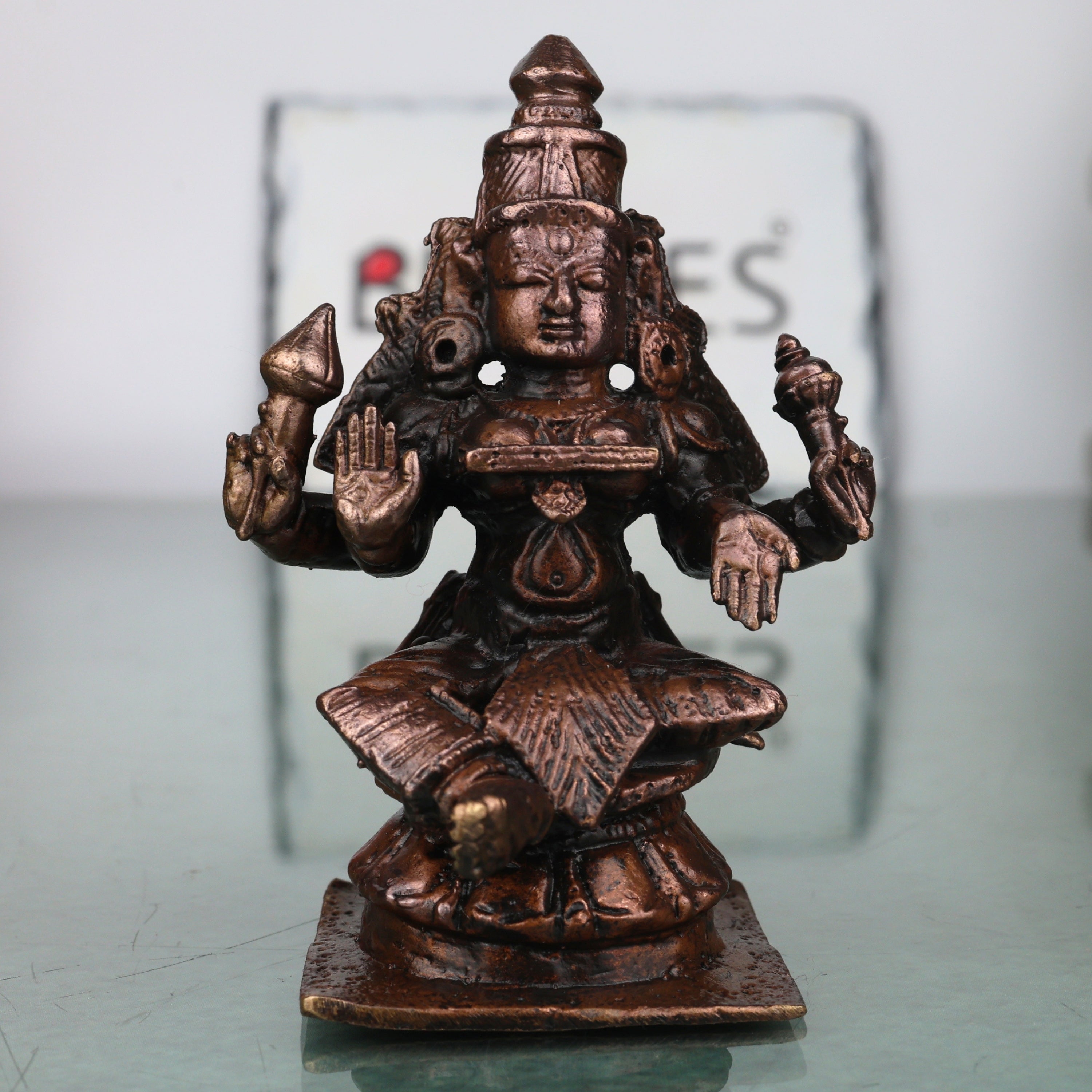 Copper Mahalakshmi Idol Murti Handcrafted Traditional Chola Lakshmi Devi Statue for Pooja, Decor & Gifting, Brown, 3 Inch, 1 Piece