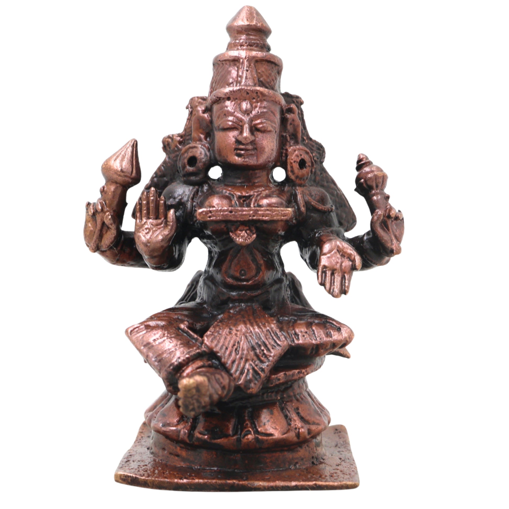 Copper Mahalakshmi Idol Murti Handcrafted Traditional Chola Lakshmi Devi Statue for Pooja, Decor & Gifting, Brown, 3 Inch, 1 Piece