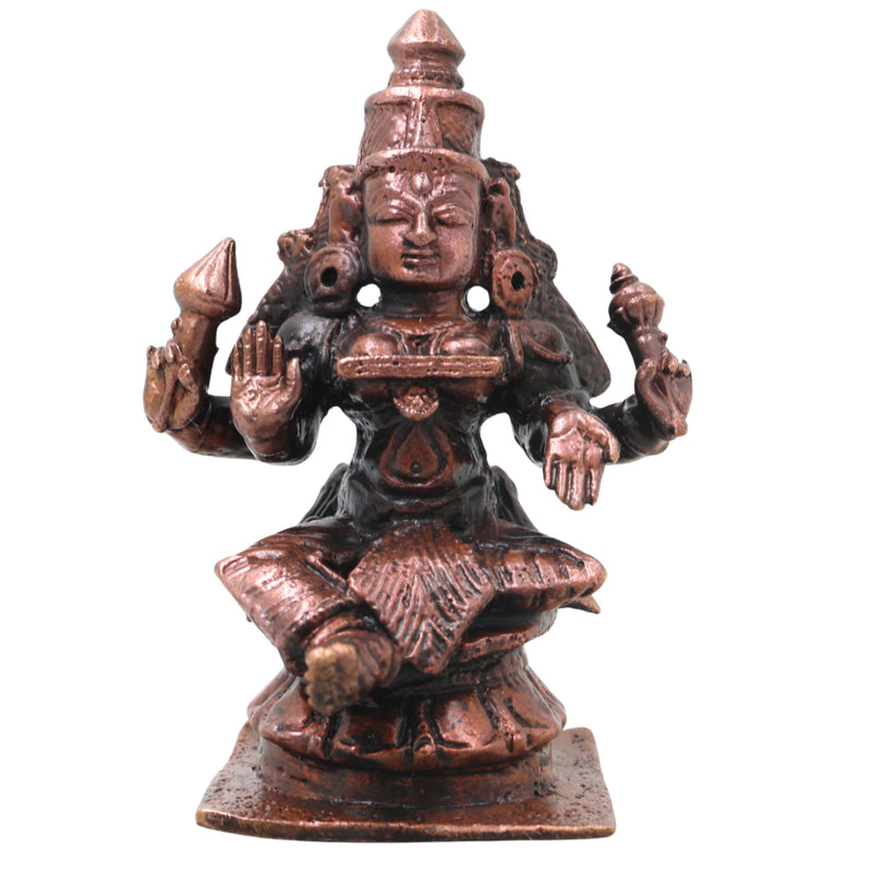Copper Mahalakshmi Idol Murti Handcrafted Traditional Chola Lakshmi Devi Statue for Pooja, Decor & Gifting, Brown, 3 Inch, 1 Piece