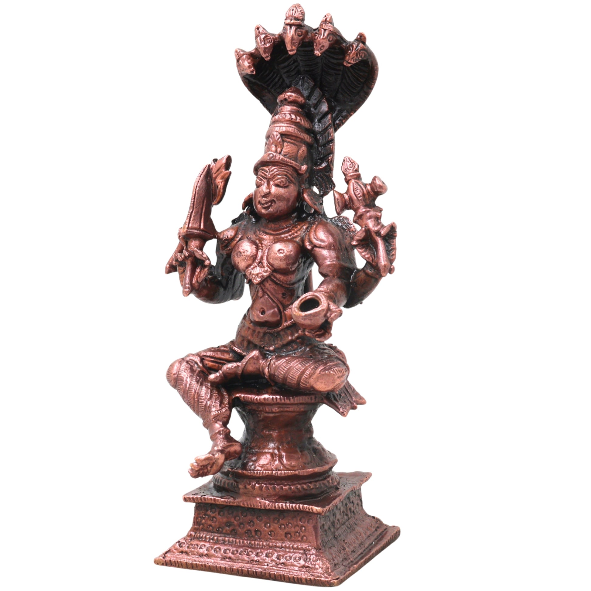 Copper Mariamman Idol with Nag Aura Handcrafted Traditional Amman Devi Murti for Pooja, Home Decor & Gifting, Brown, 5 Inch, 1 Piece