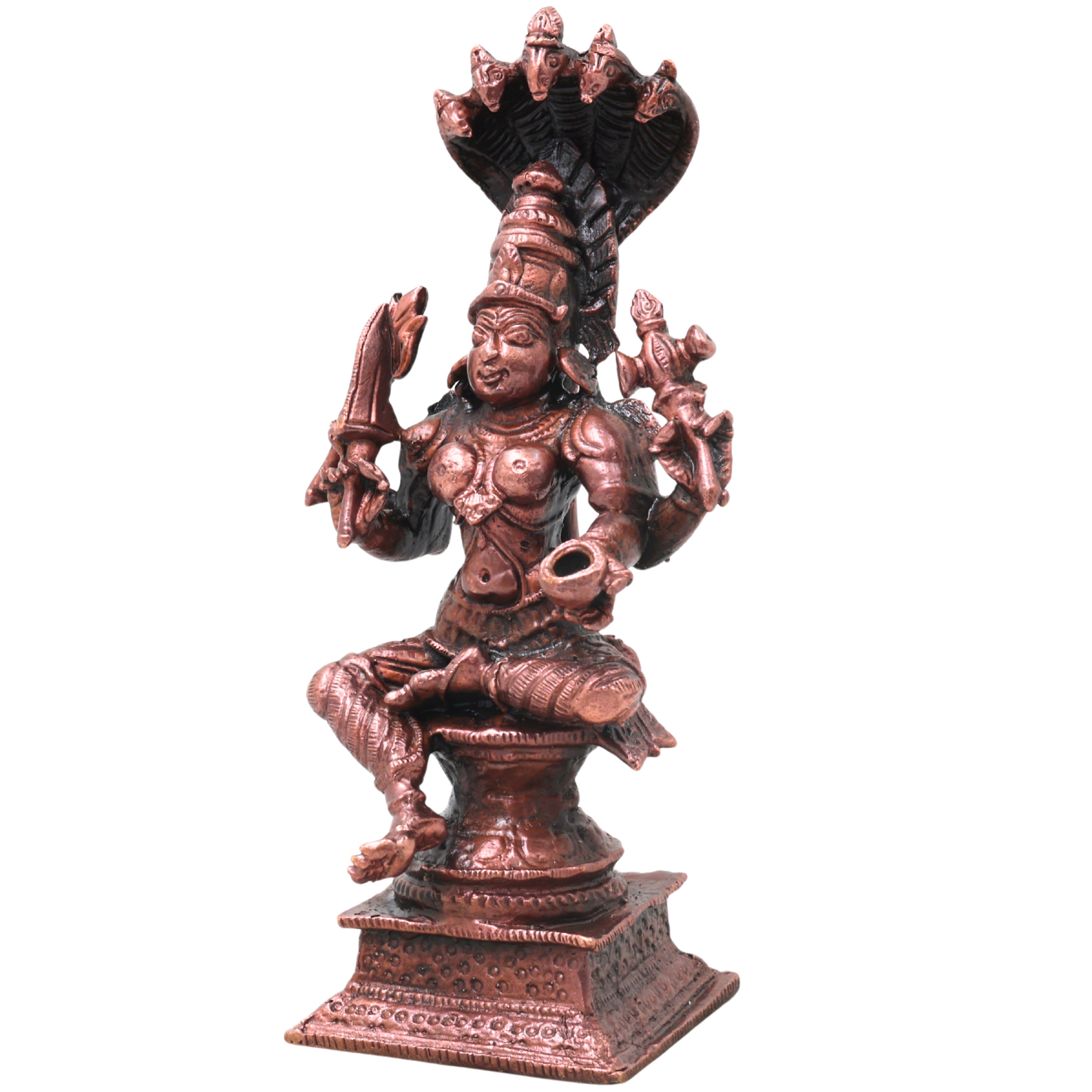 Copper Mariamman Idol with Nag Aura Handcrafted Traditional Amman Devi Murti for Pooja, Home Decor & Gifting, Brown, 5 Inch, 1 Piece