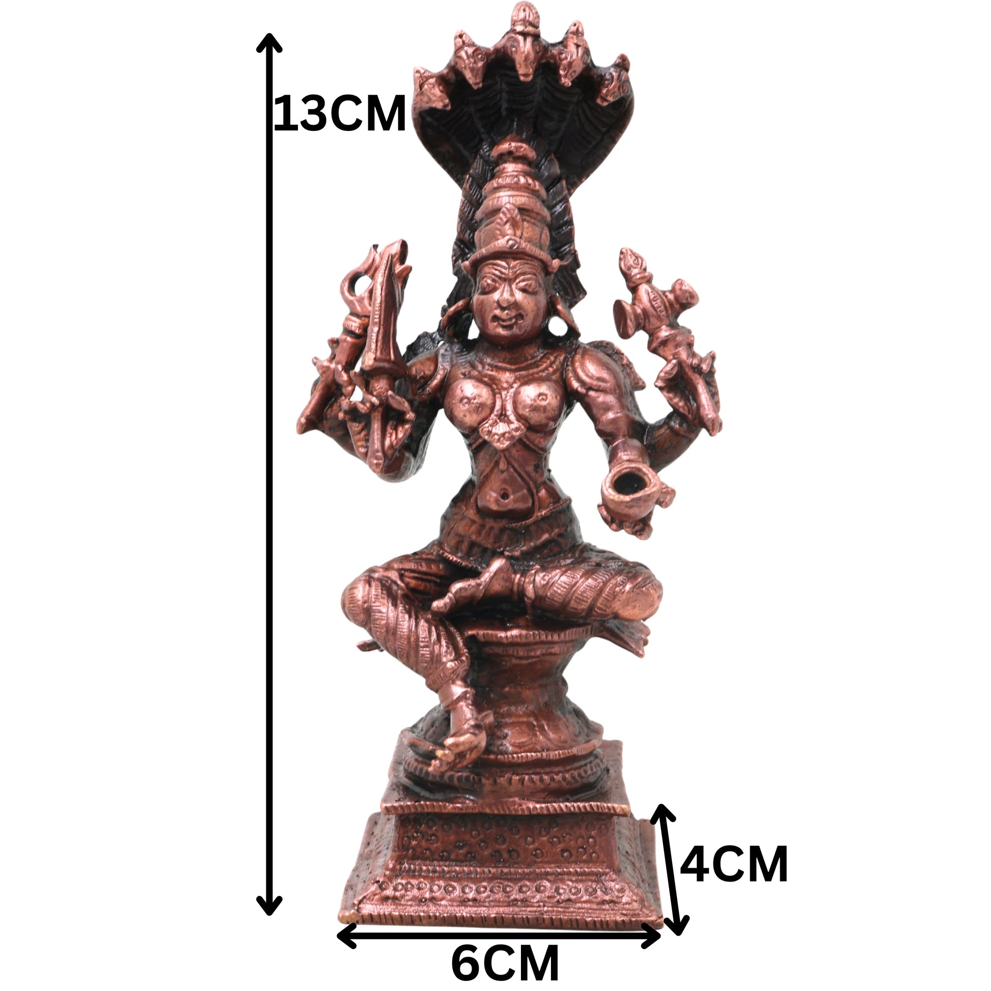 Copper Mariamman Idol with Nag Aura Handcrafted Traditional Amman Devi Murti for Pooja, Home Decor & Gifting, Brown, 5 Inch, 1 Piece