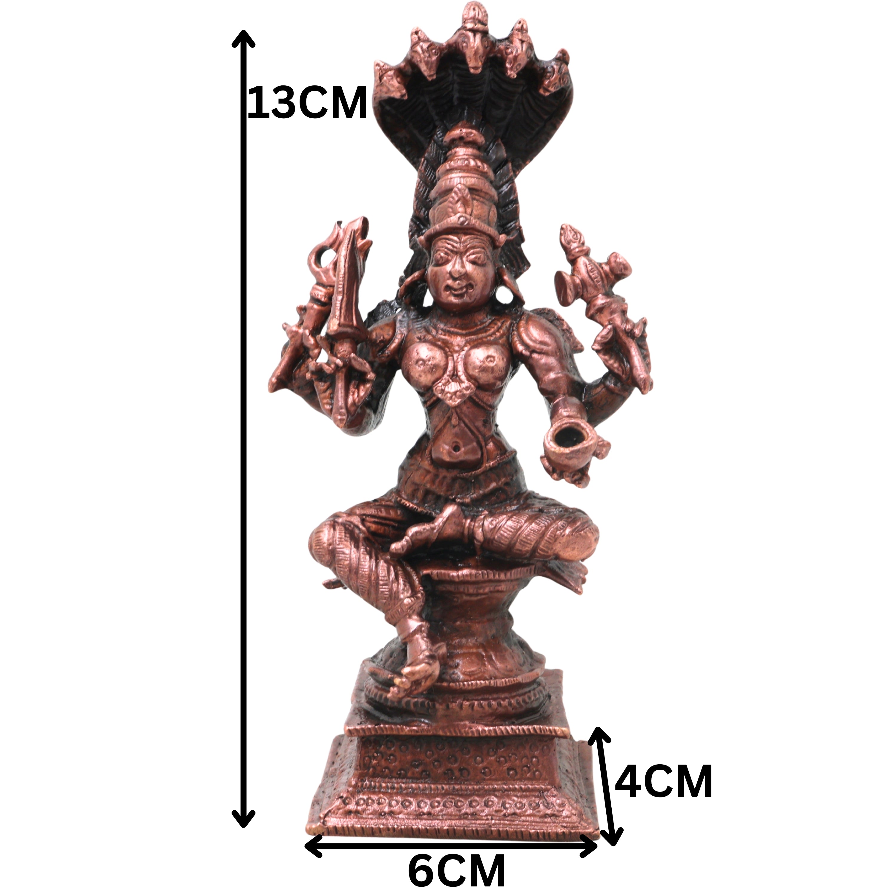 Copper Mariamman Idol with Nag Aura Handcrafted Traditional Amman Devi Murti for Pooja, Home Decor & Gifting, Brown, 5 Inch, 1 Piece