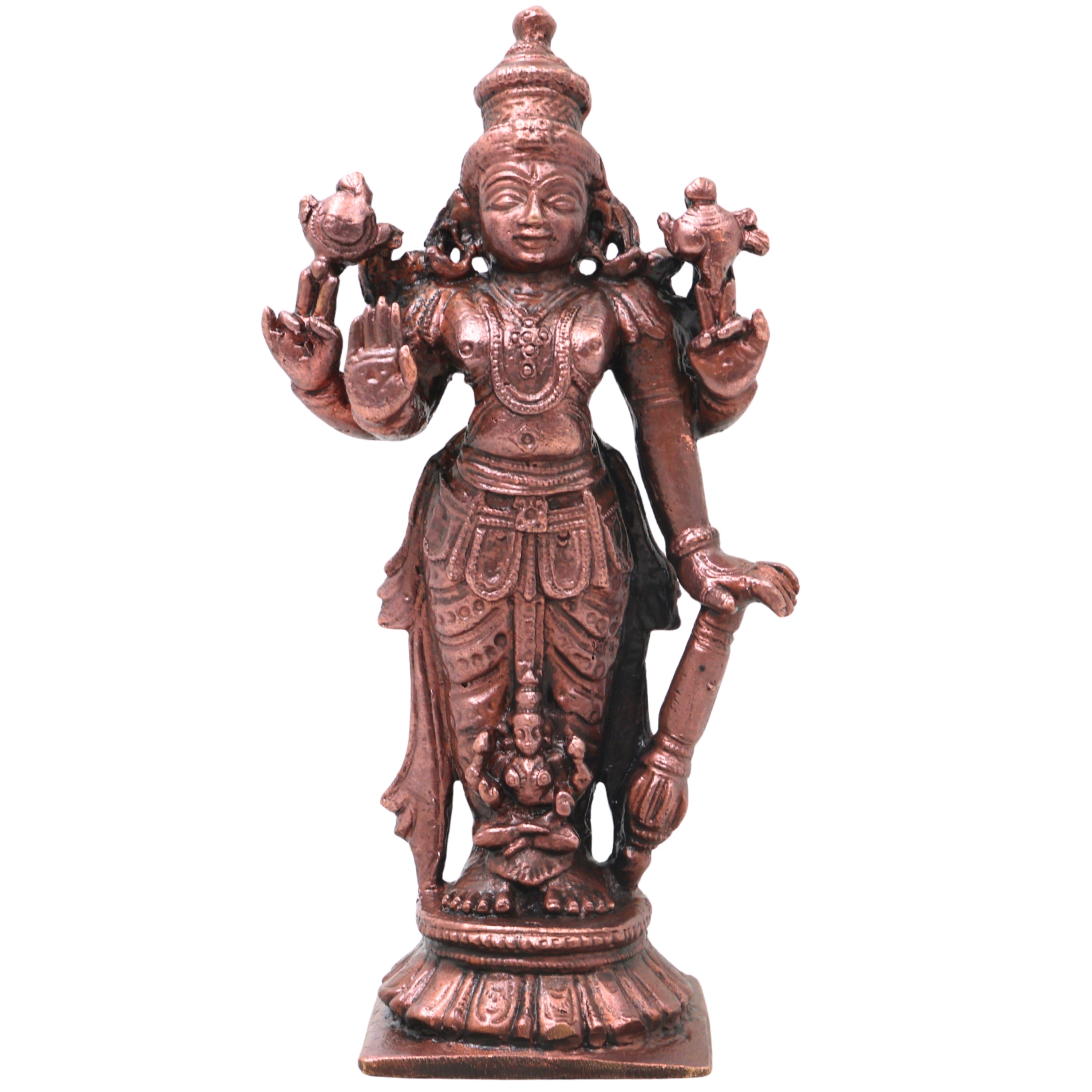 Copper Lakshmi Idol Handcrafted Murti Mahalakshmi Traditional Chola Style Statue for Pooja, Home Decor & Gifting, Brown, 5 Inch, 1 Piece