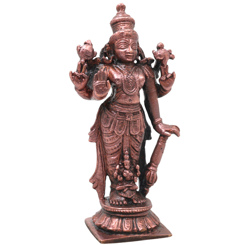 Copper Lakshmi Idol Handcrafted Murti Mahalakshmi Traditional Chola Style Statue for Pooja, Home Decor & Gifting, Brown, 5 Inch, 1 Piece