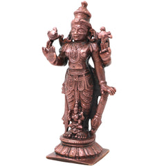 Copper Lakshmi Idol Handcrafted Murti Mahalakshmi Traditional Chola Style Statue for Pooja, Home Decor & Gifting, Brown, 5 Inch, 1 Piece