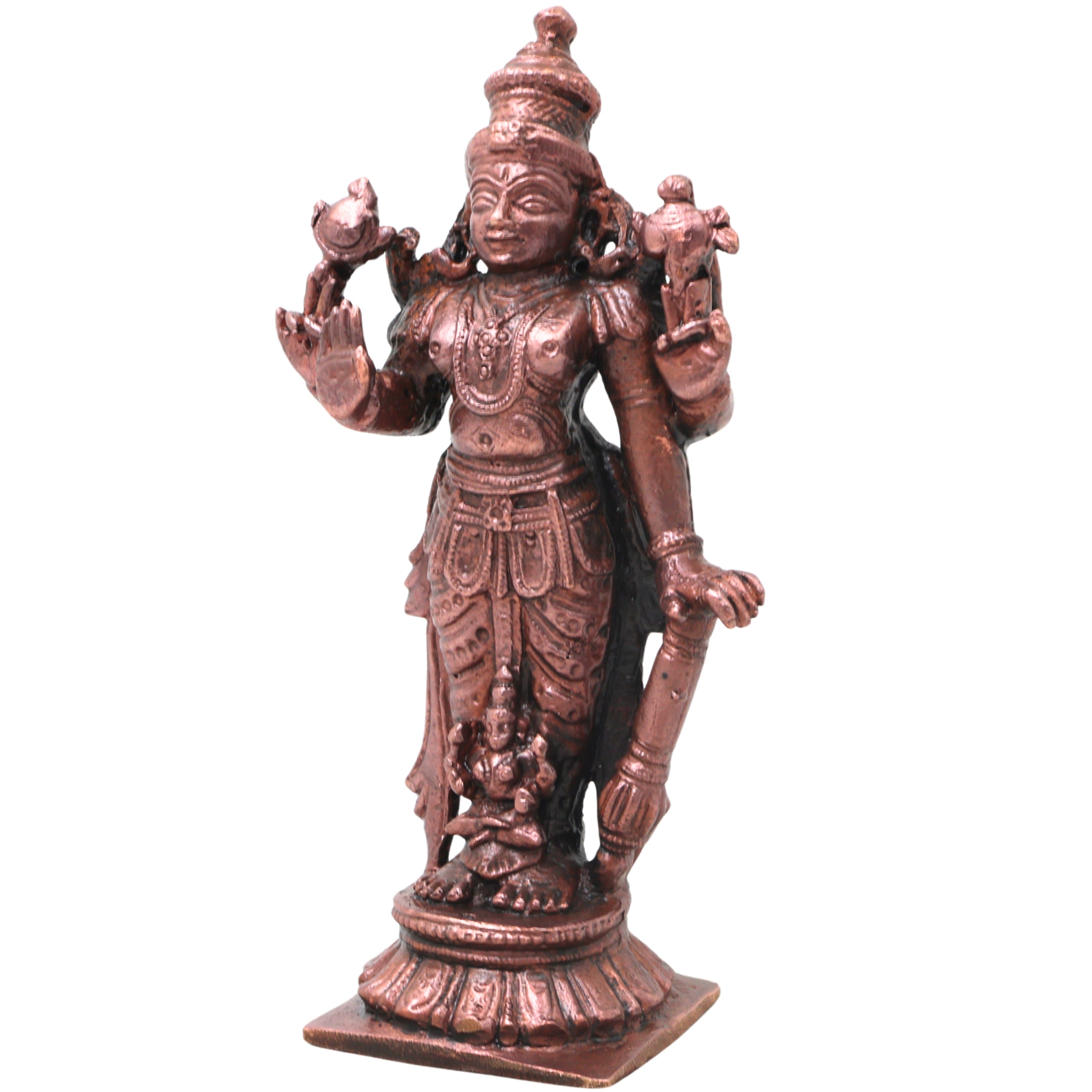 Copper Lakshmi Idol Handcrafted Murti Mahalakshmi Traditional Chola Style Statue for Pooja, Home Decor & Gifting, Brown, 5 Inch, 1 Piece