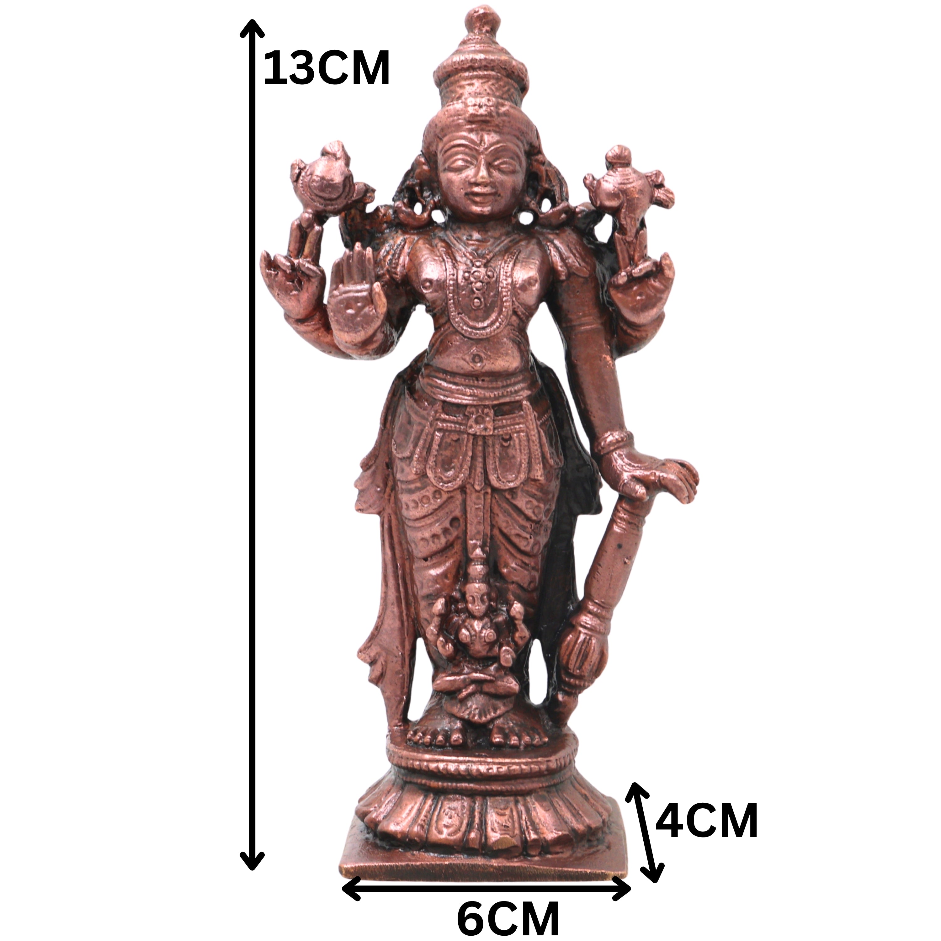 Copper Lakshmi Idol Handcrafted Murti Mahalakshmi Traditional Chola Style Statue for Pooja, Home Decor & Gifting, Brown, 5 Inch, 1 Piece