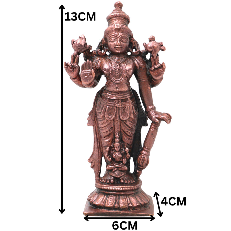 Copper Lakshmi Idol Handcrafted Murti Mahalakshmi Traditional Chola Style Statue for Pooja, Home Decor & Gifting, Brown, 5 Inch, 1 Piece