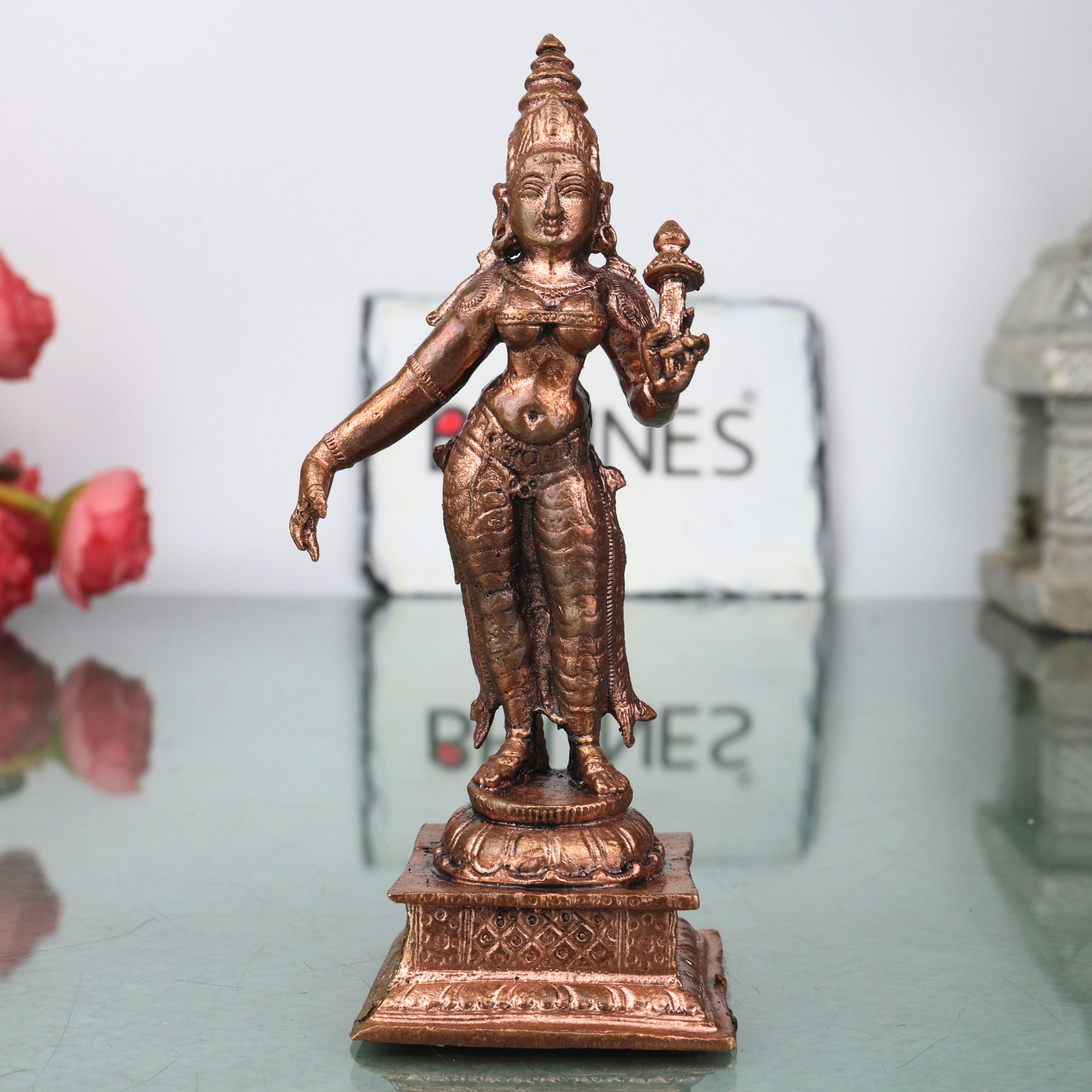 Copper Bhudevi Idol Handcrafted Bhoomi Mata Prithvi Devi Traditional Chola Murti for Pooja, Decor & Gifting, Brown, 5 Inch, 1 Piece