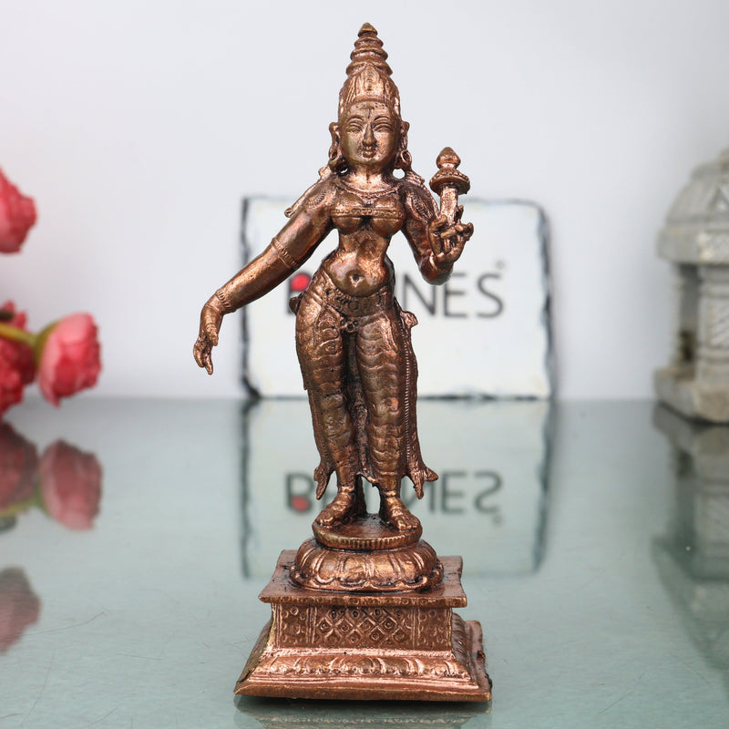 Copper Bhudevi Idol Handcrafted Bhoomi Mata Prithvi Devi Traditional Chola Murti for Pooja, Decor & Gifting, Brown, 5 Inch, 1 Piece