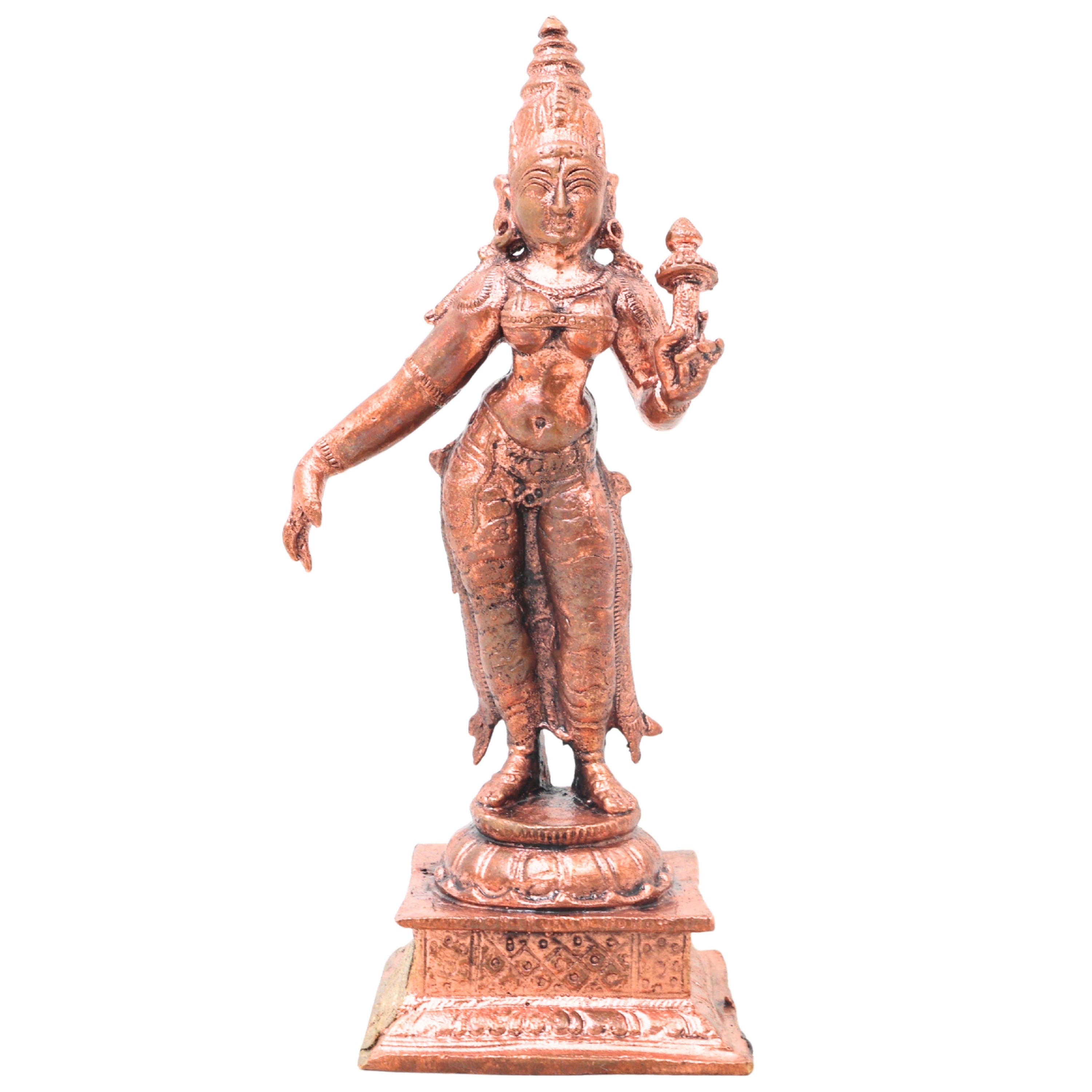 Copper Bhudevi Idol Handcrafted Bhoomi Mata Prithvi Devi Traditional Chola Murti for Pooja, Decor & Gifting, Brown, 5 Inch, 1 Piece
