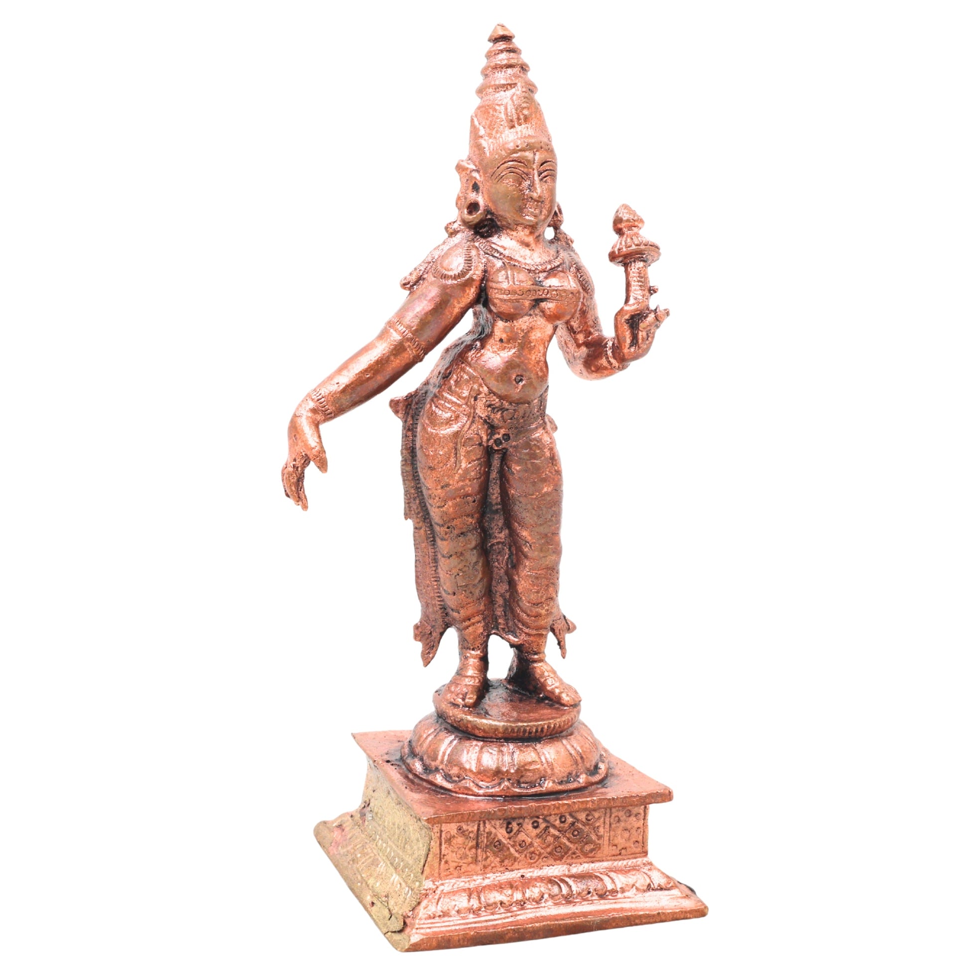 Copper Bhudevi Idol Handcrafted Bhoomi Mata Prithvi Devi Traditional Chola Murti for Pooja, Decor & Gifting, Brown, 5 Inch, 1 Piece