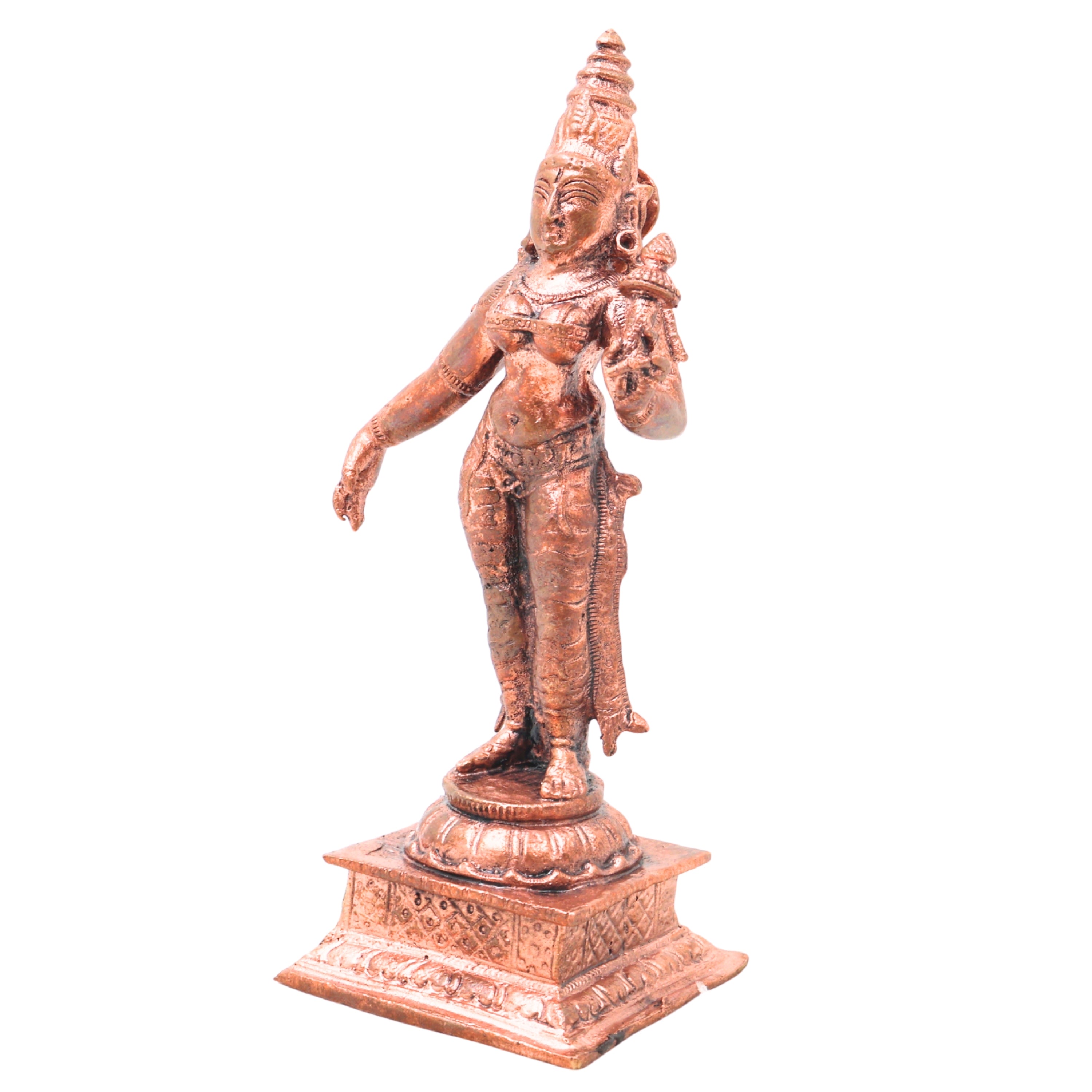 Copper Bhudevi Idol Handcrafted Bhoomi Mata Prithvi Devi Traditional Chola Murti for Pooja, Decor & Gifting, Brown, 5 Inch, 1 Piece