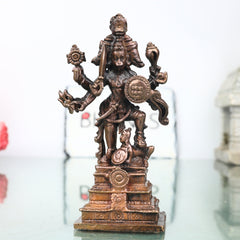 Copper Panchamukhi Veera Hanuman Idol Handcrafted Traditional Chola Anjaneya Murti for Pooja Decor & Gifting, Brown, 4 Inch, 1 Piece