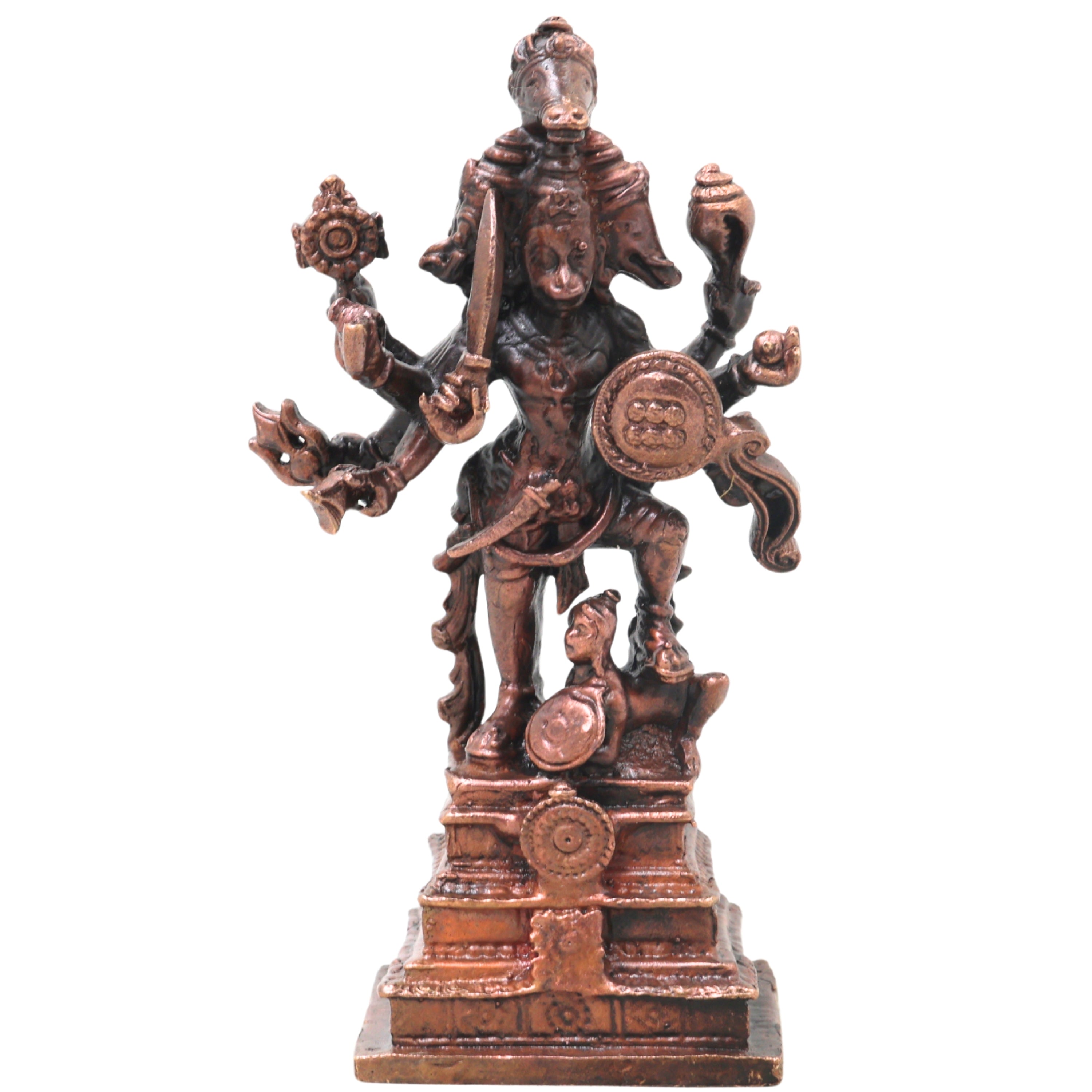 Copper Panchamukhi Veera Hanuman Idol Handcrafted Traditional Chola Anjaneya Murti for Pooja Decor & Gifting, Brown, 4 Inch, 1 Piece