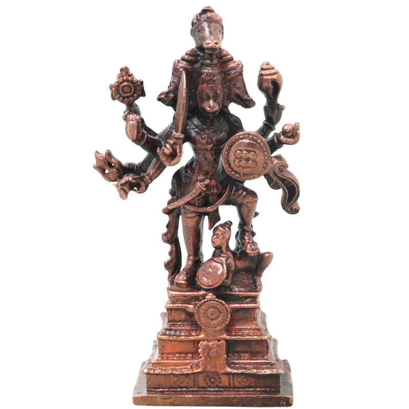 Copper Panchamukhi Veera Hanuman Idol Handcrafted Traditional Chola Anjaneya Murti for Pooja Decor & Gifting, Brown, 4 Inch, 1 Piece