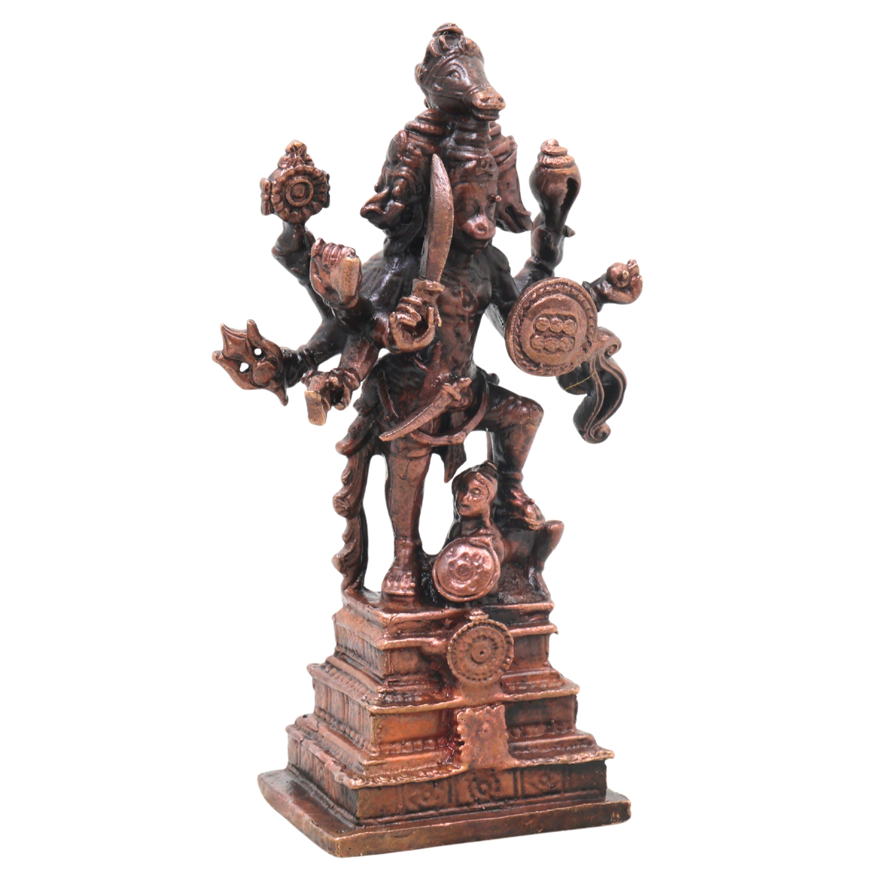 Copper Panchamukhi Veera Hanuman Idol Handcrafted Traditional Chola Anjaneya Murti for Pooja Decor & Gifting, Brown, 4 Inch, 1 Piece