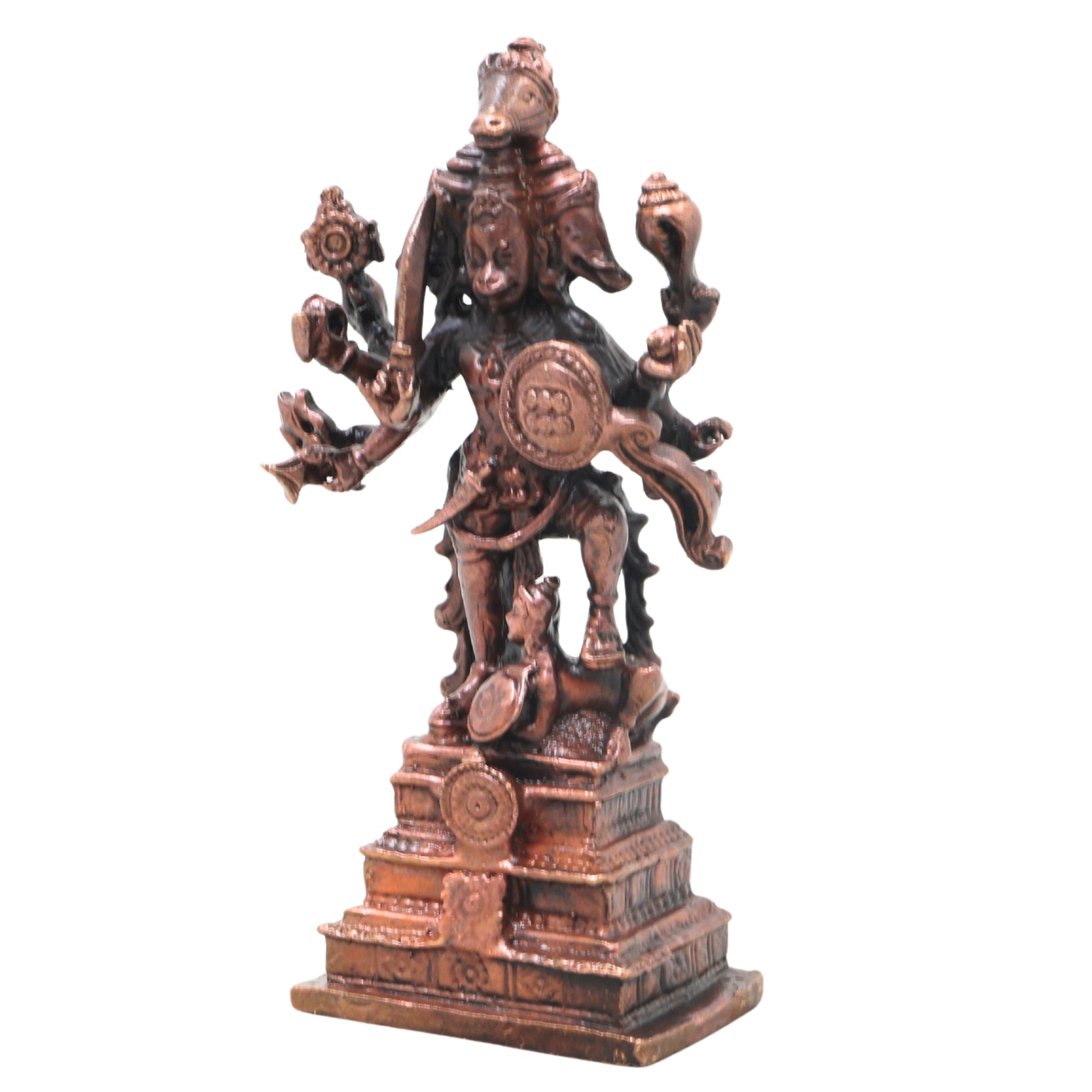 Copper Panchamukhi Veera Hanuman Idol Handcrafted Traditional Chola Anjaneya Murti for Pooja Decor & Gifting, Brown, 4 Inch, 1 Piece