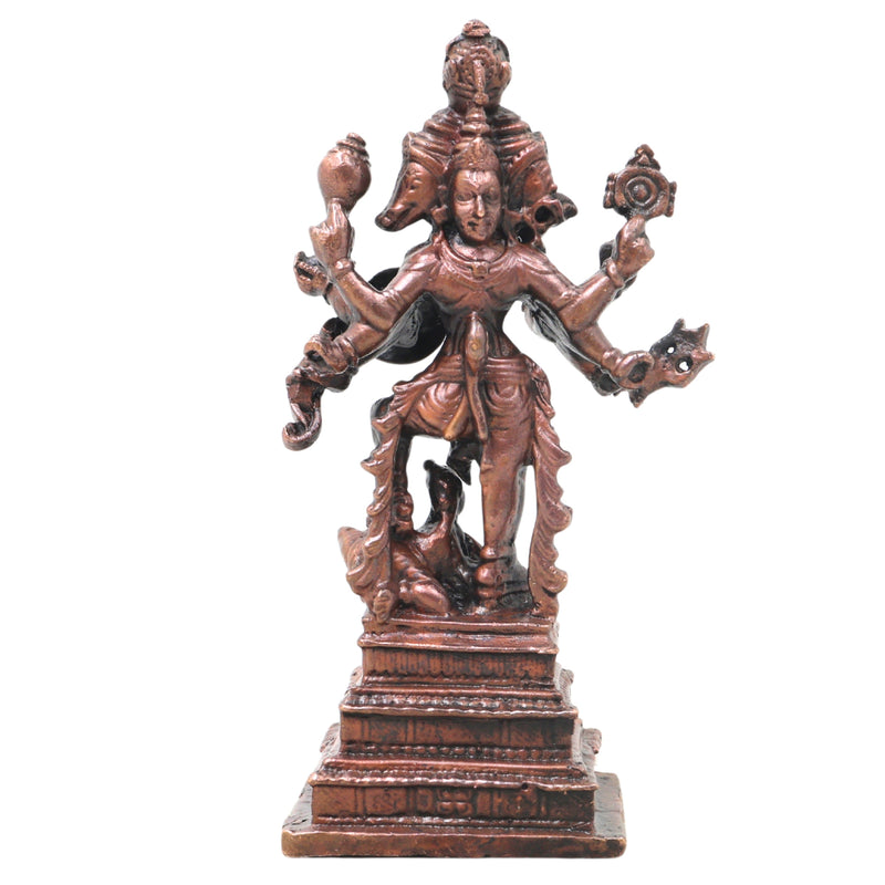 Copper Panchamukhi Veera Hanuman Idol Handcrafted Traditional Chola Anjaneya Murti for Pooja Decor & Gifting, Brown, 4 Inch, 1 Piece